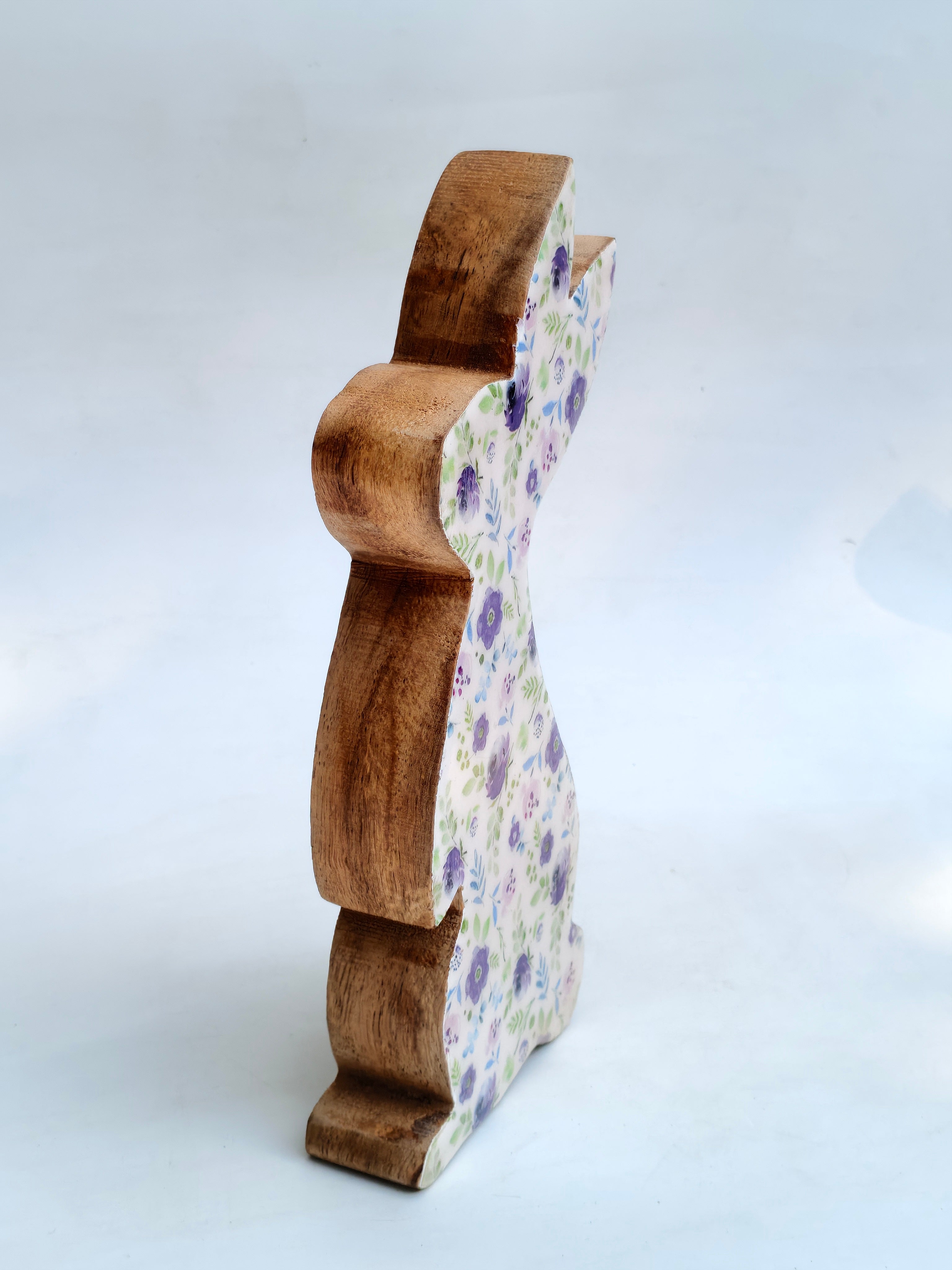 Handcrafted Wooden Bunny Decor with Floral Design
