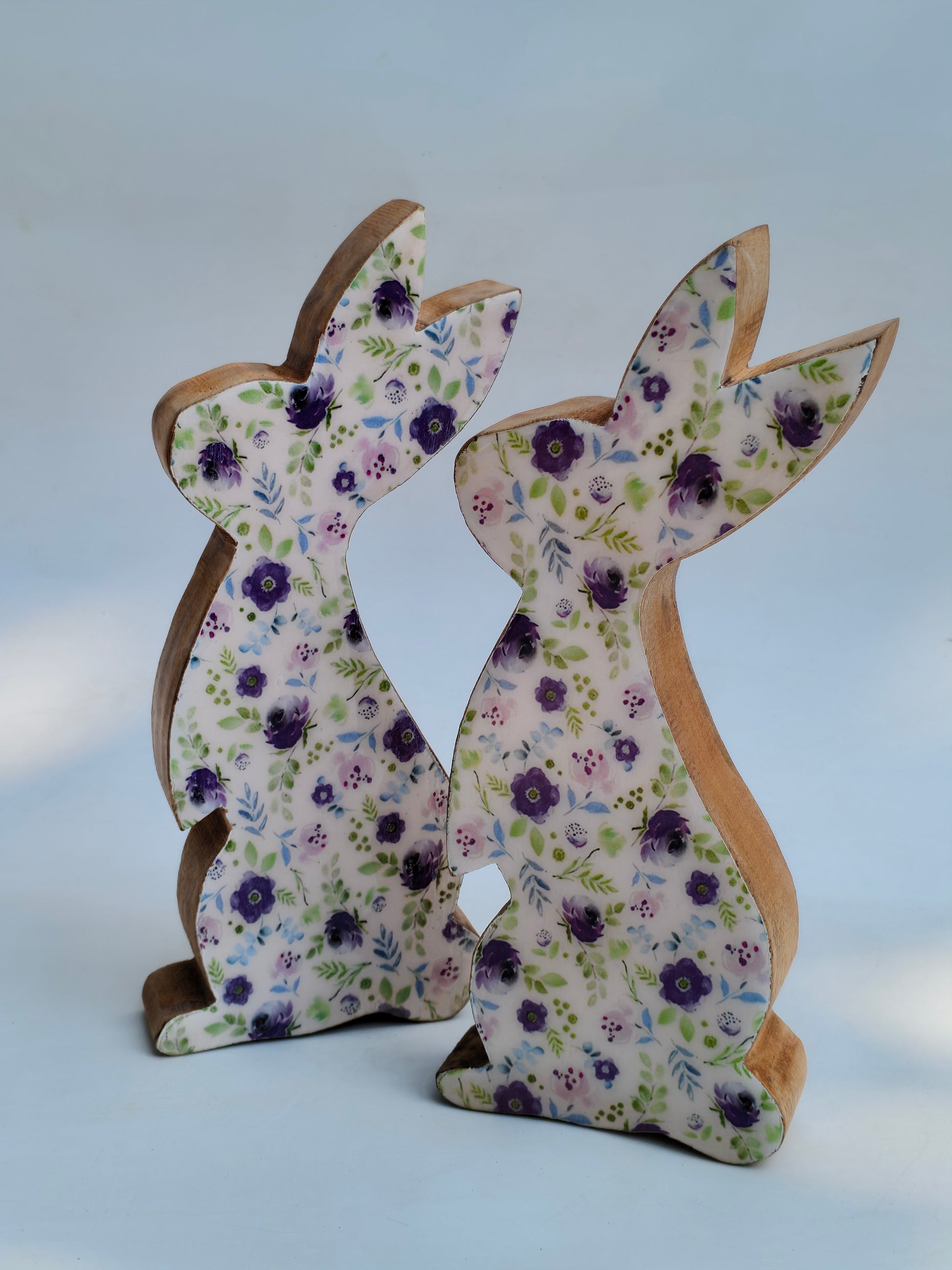 Handcrafted Wooden Bunny Decor with Floral Design