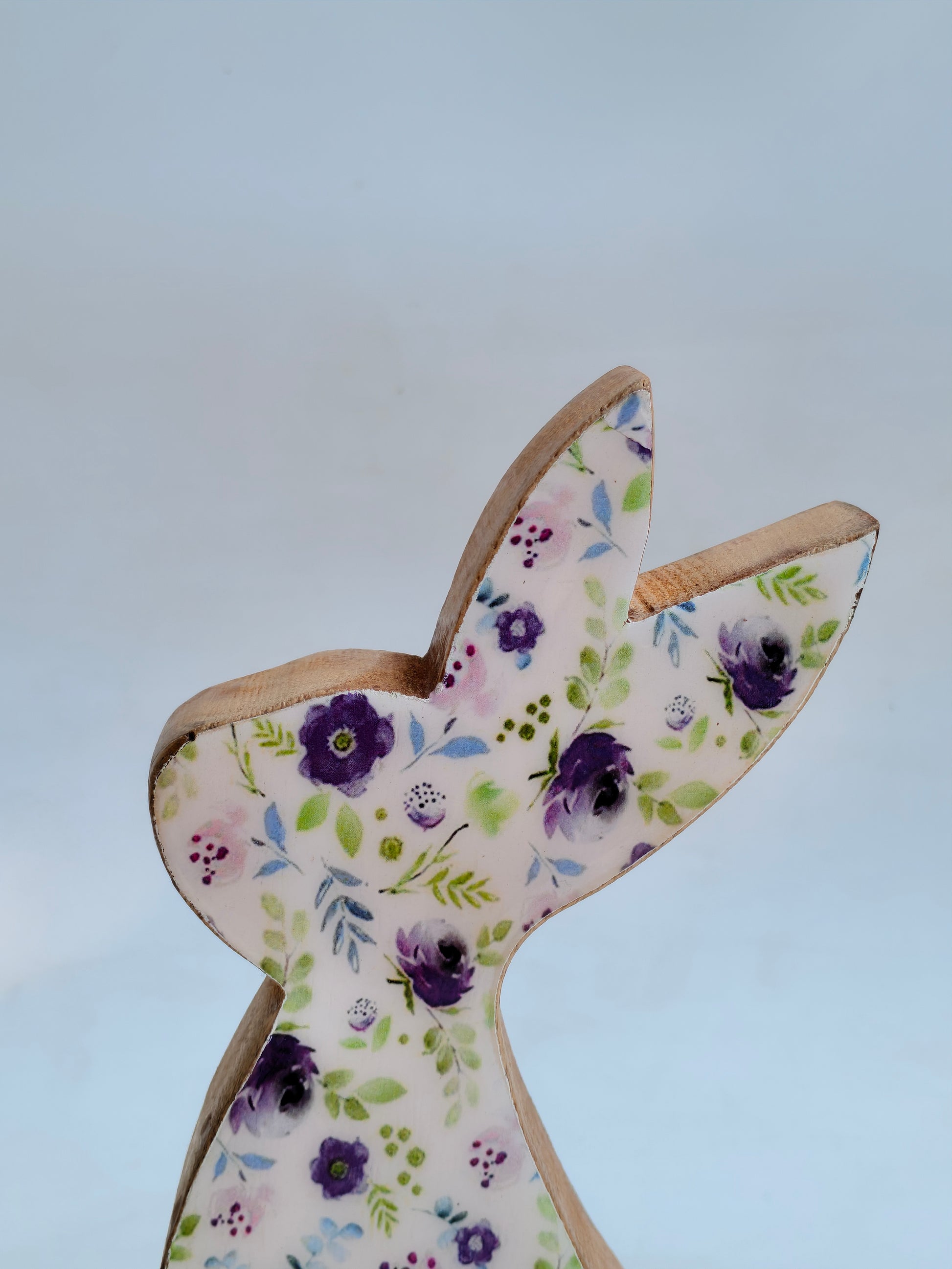 Handcrafted Wooden Bunny Decor with Floral Design