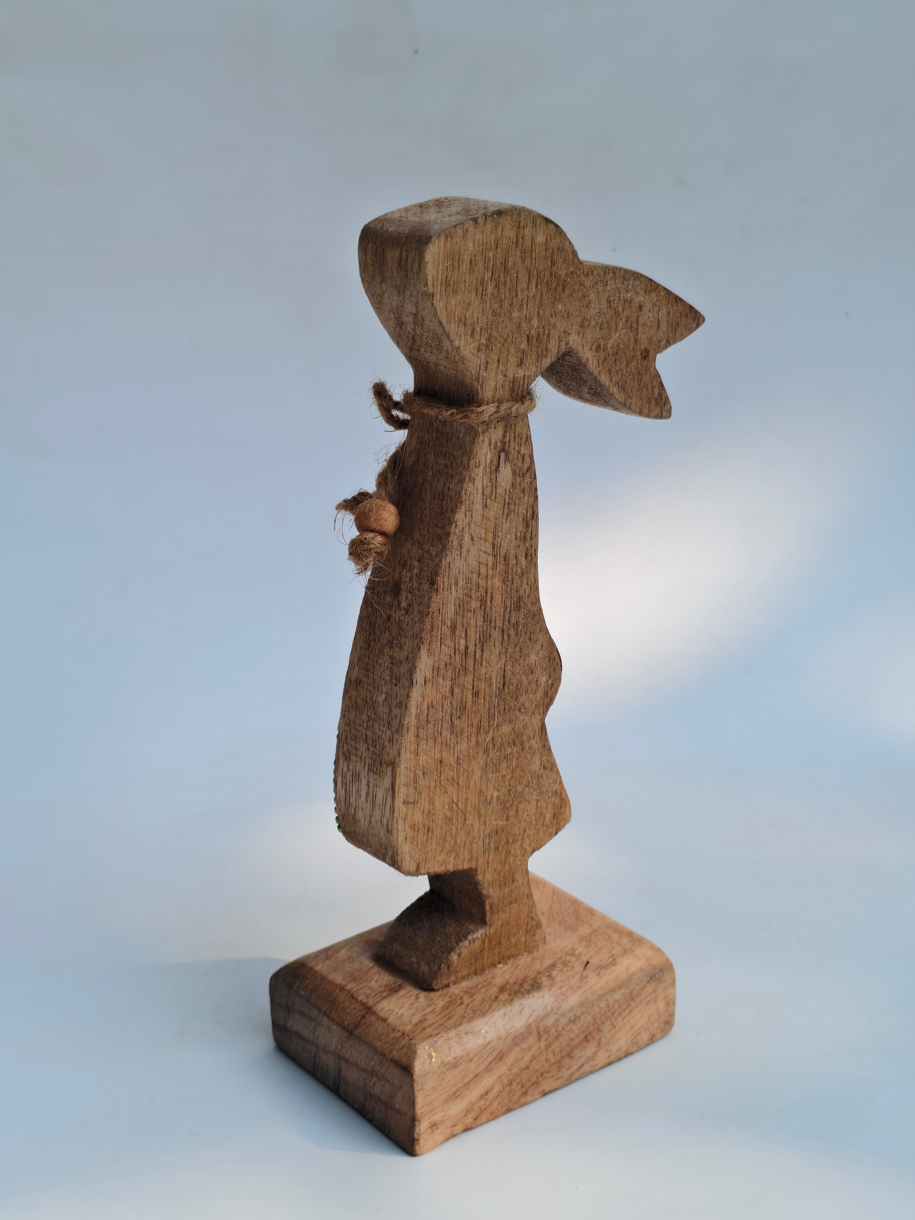 Handcrafted Wooden Bunny Figurine with Beaded Detailing – Rustic Home Decor