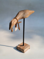 Handcrafted Wooden Bird Sculpture with Shell Accent