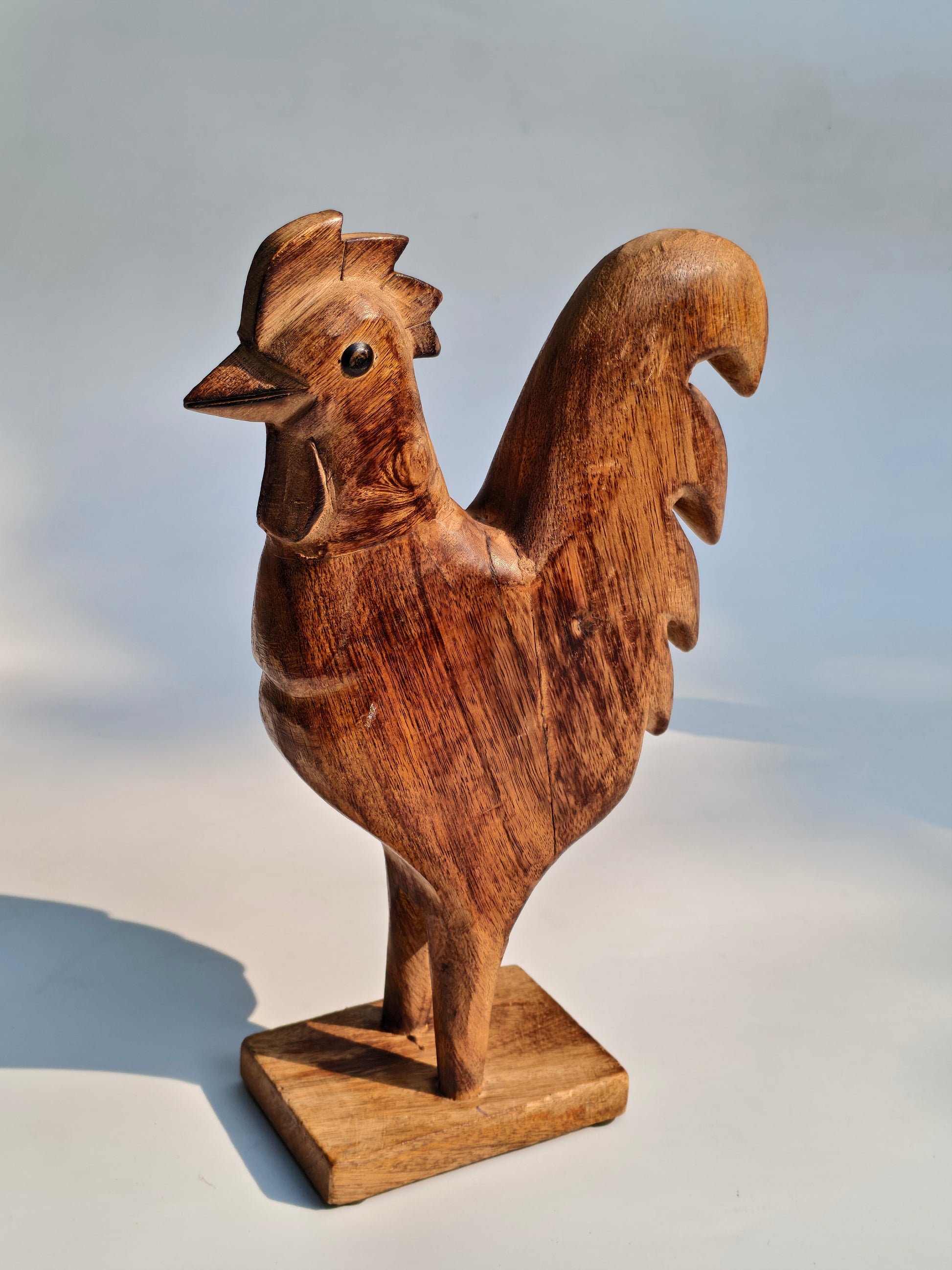 Handcrafted Wooden Rooster Figurines – Set of 2