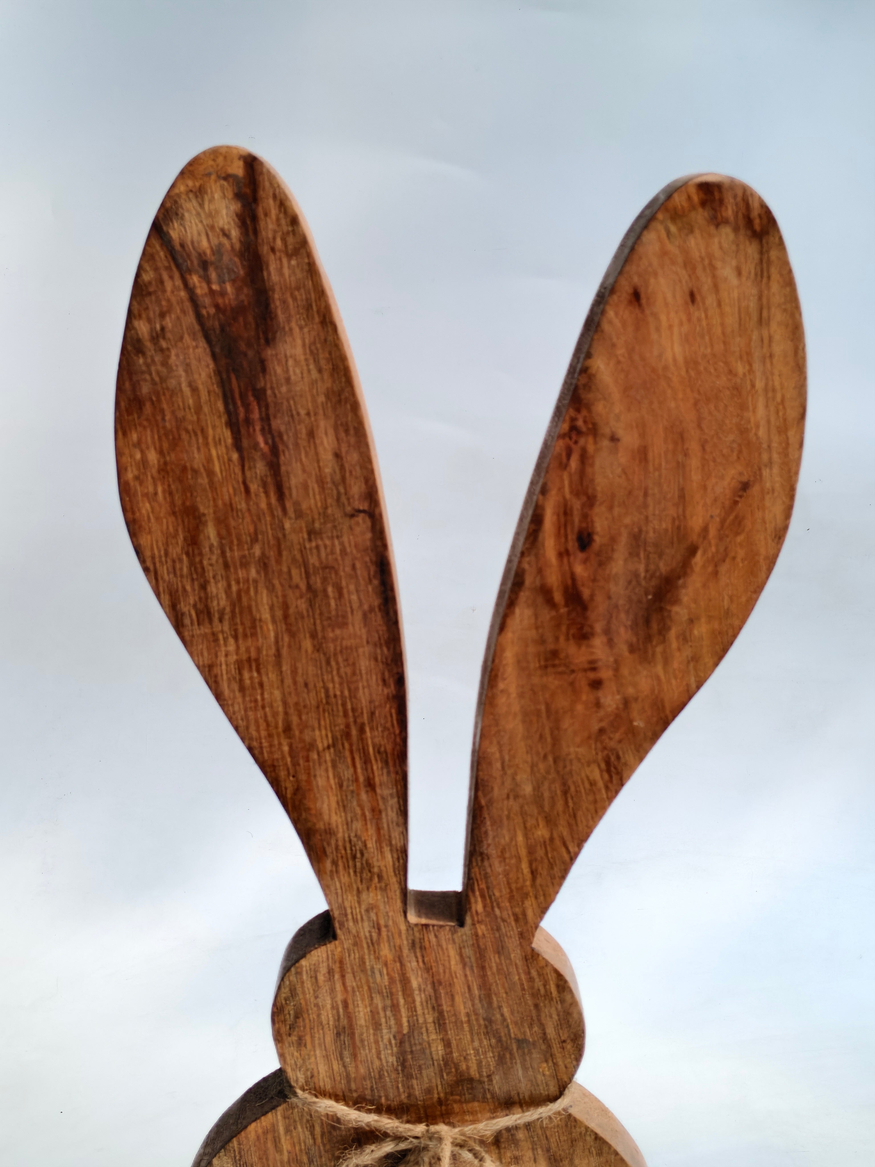 Natural Wood Bunny Decor with Cottontail | Handcrafted Wooden Rabbit Statue