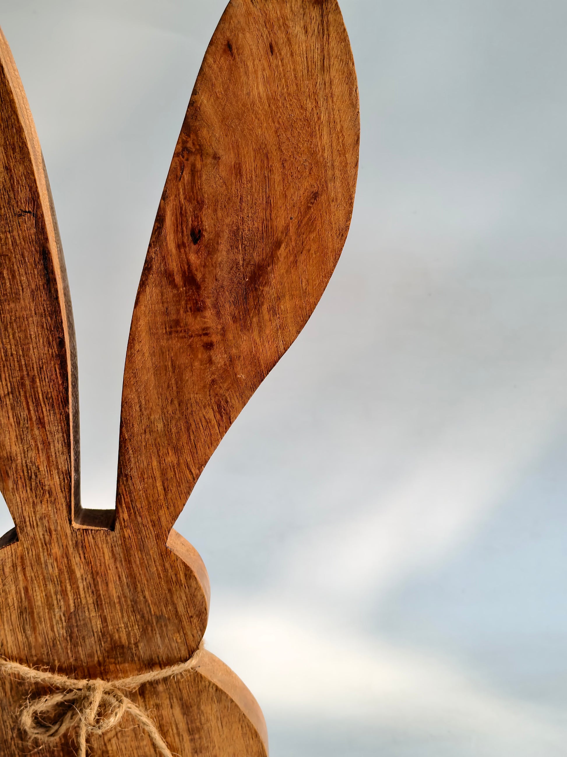 Natural Wood Bunny Decor with Cottontail | Handcrafted Wooden Rabbit Statue