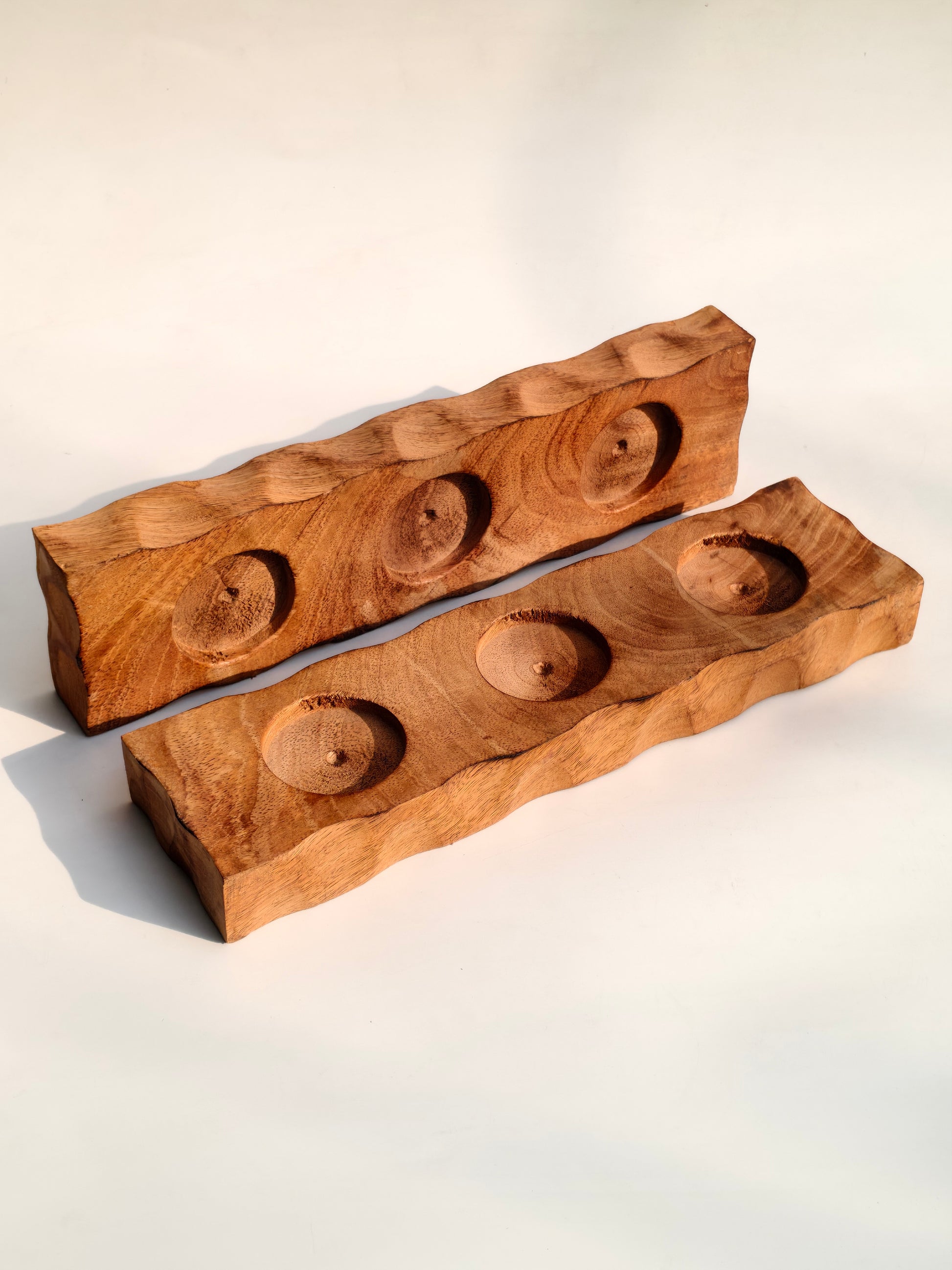 Handcrafted Wooden 3-Slot Candle Stand – Rustic Tabletop Décor