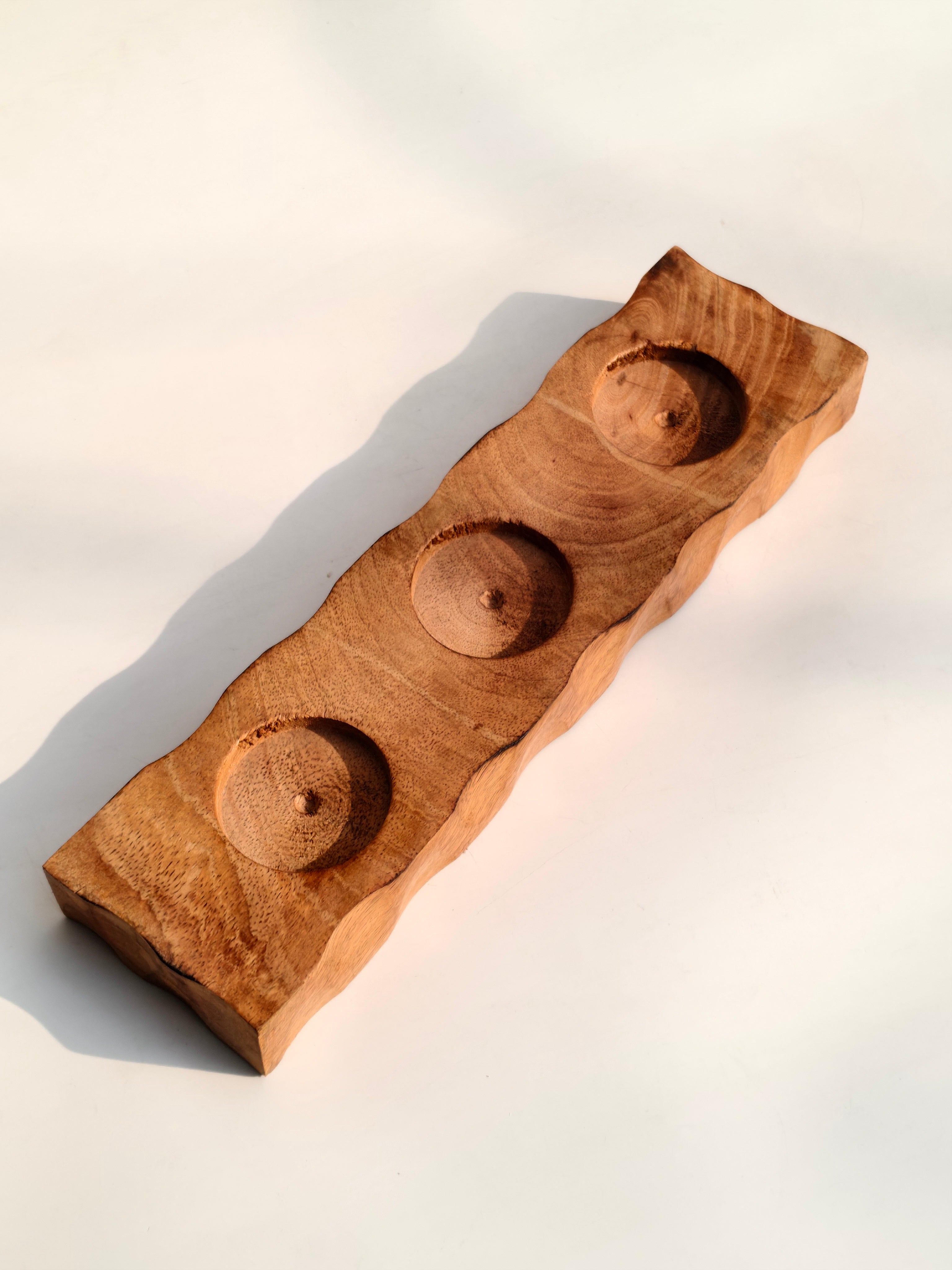 Handcrafted Wooden 3-Slot Candle Stand – Rustic Tabletop Décor