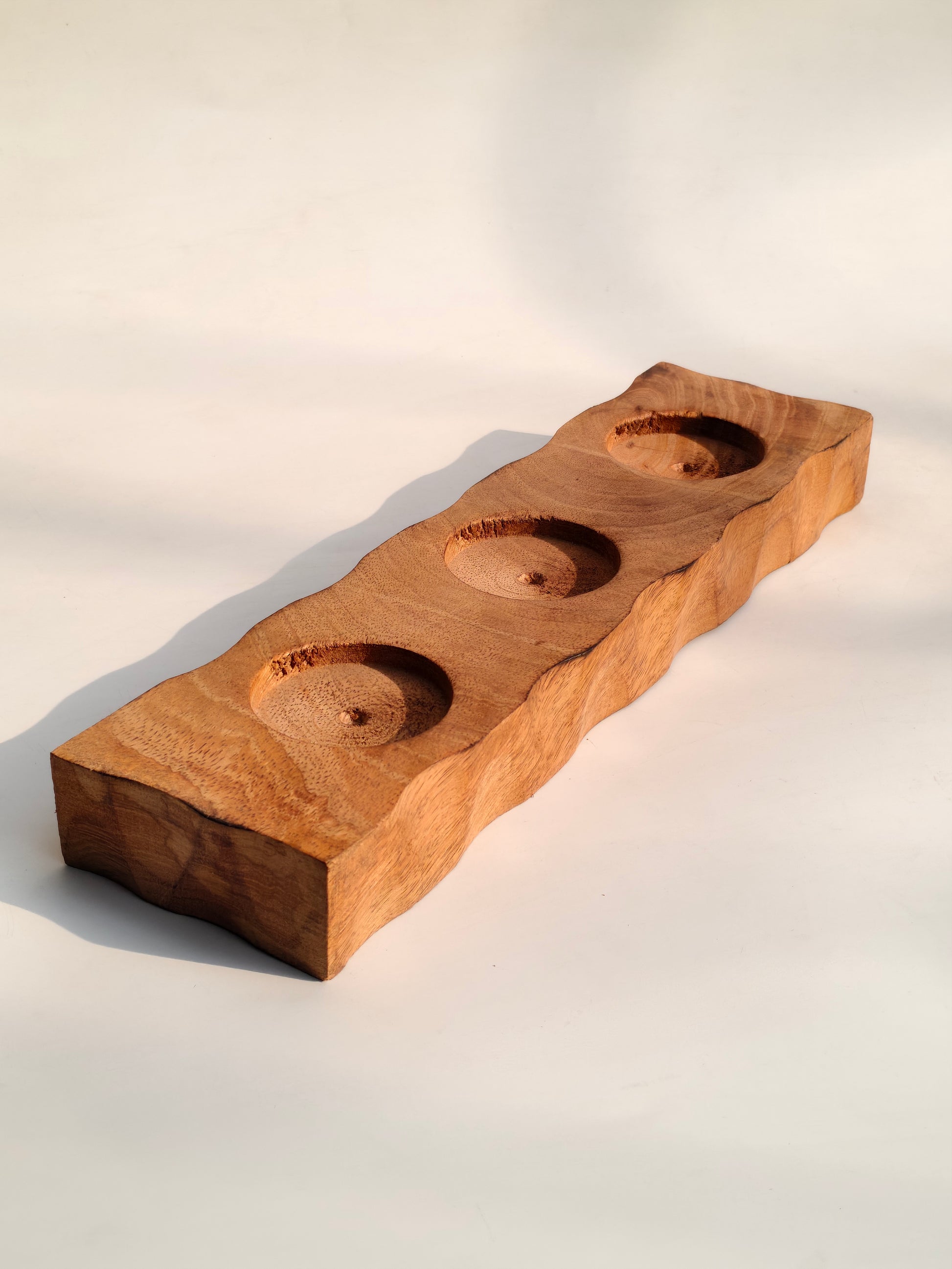 Handcrafted Wooden 3-Slot Candle Stand – Rustic Tabletop Décor