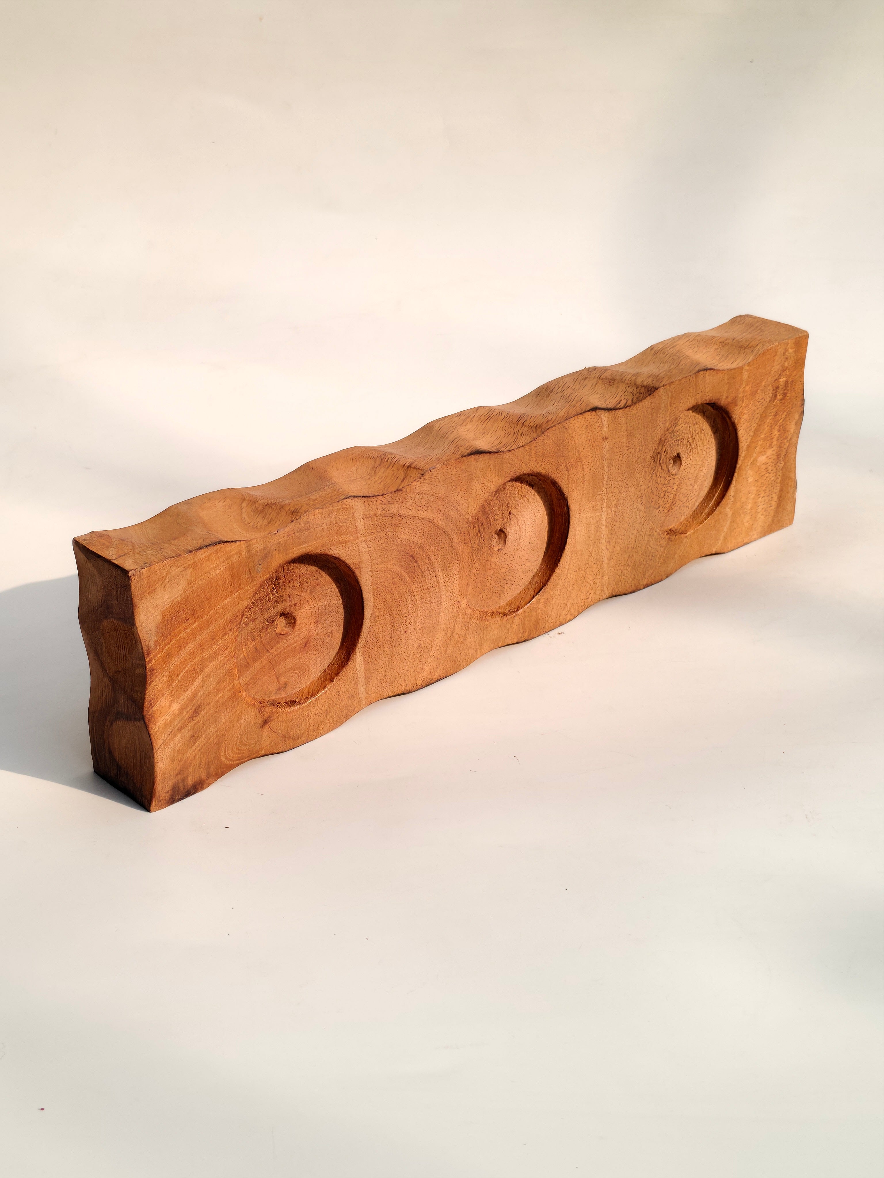 Handcrafted Wooden 3-Slot Candle Stand – Rustic Tabletop Décor