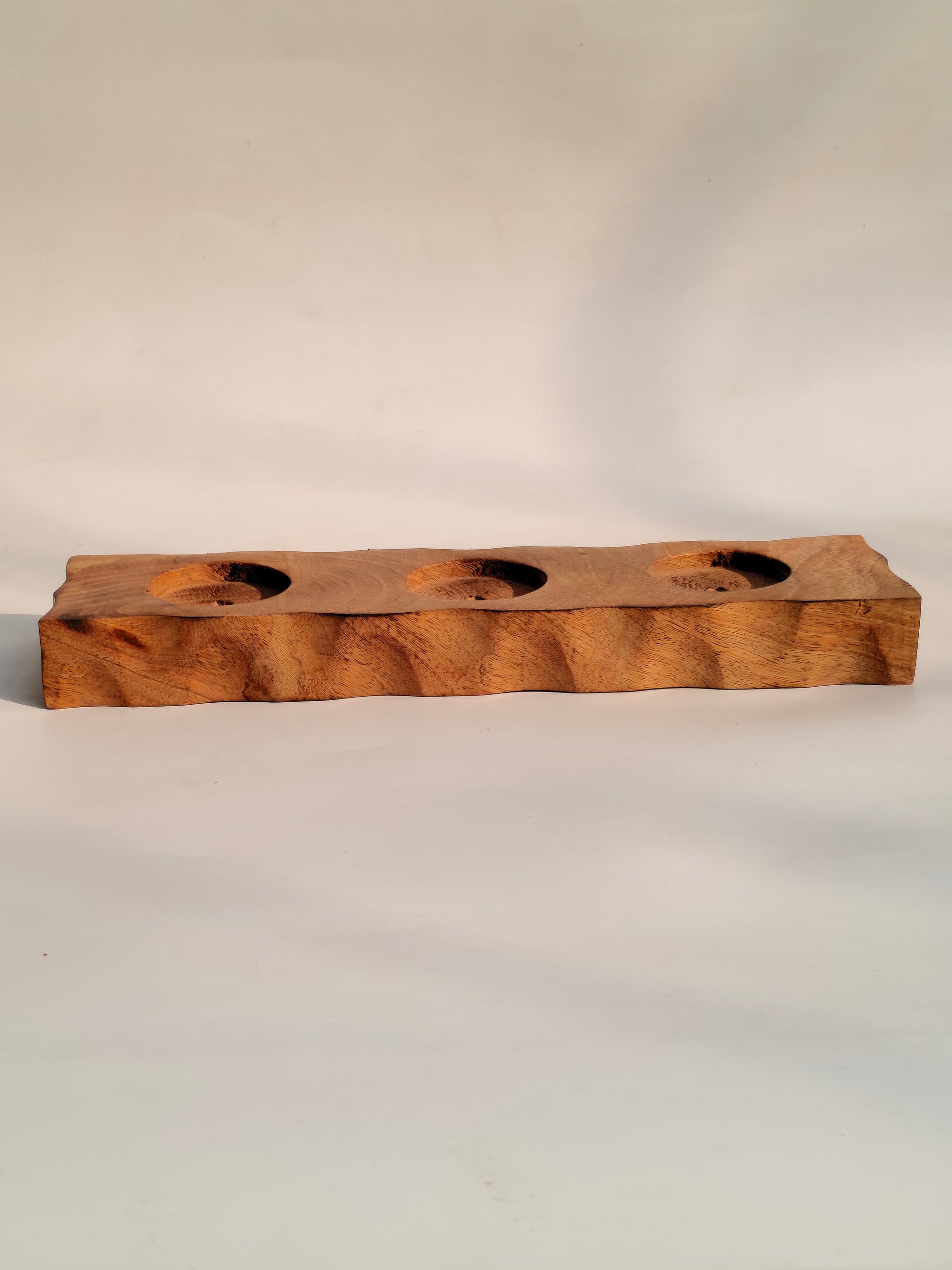 Handcrafted Wooden 3-Slot Candle Stand – Rustic Tabletop Décor