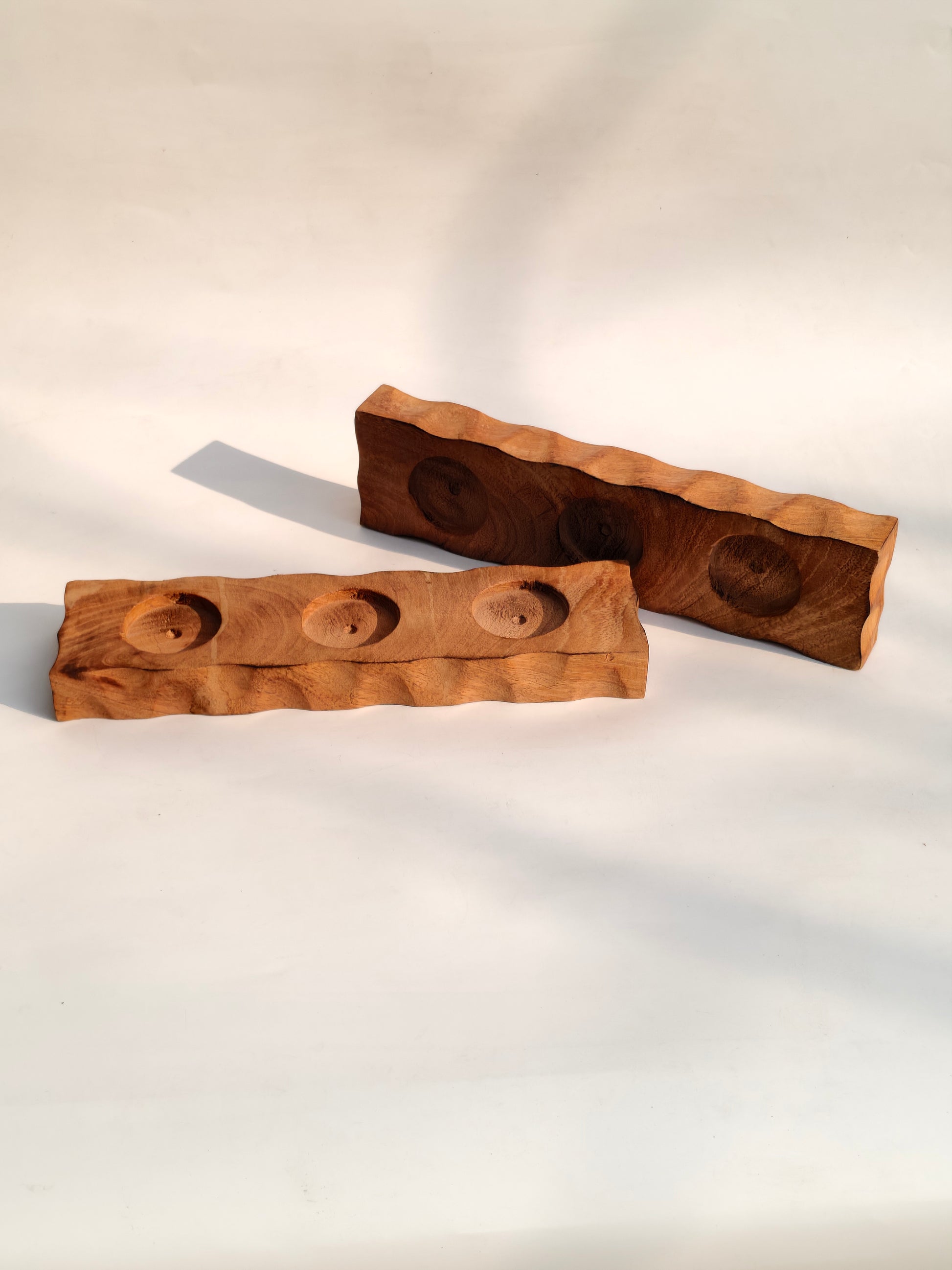 Handcrafted Wooden 3-Slot Candle Stand – Rustic Tabletop Décor
