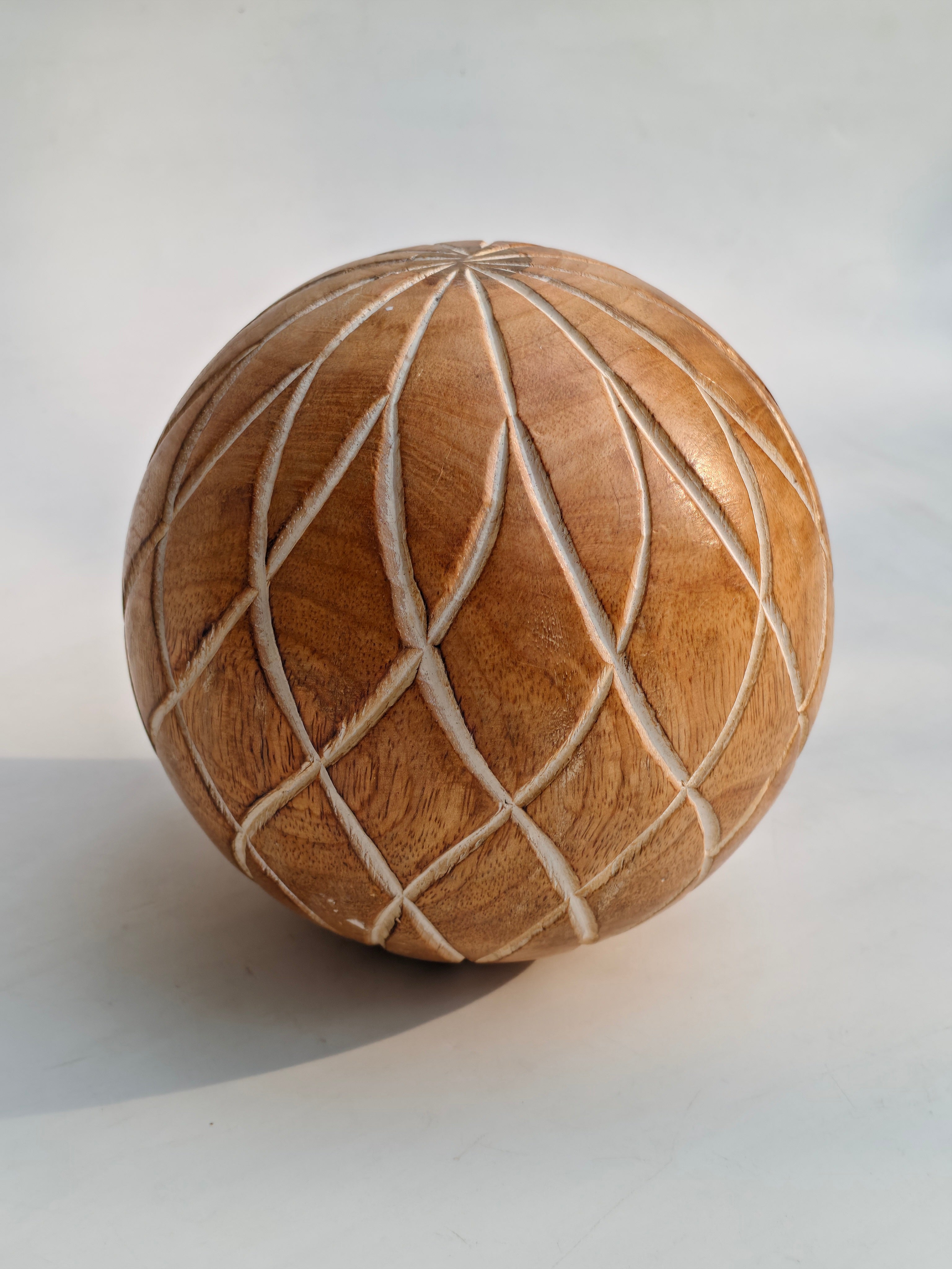 Handcrafted Wooden Decorative Sphere – Carved Accent Ball