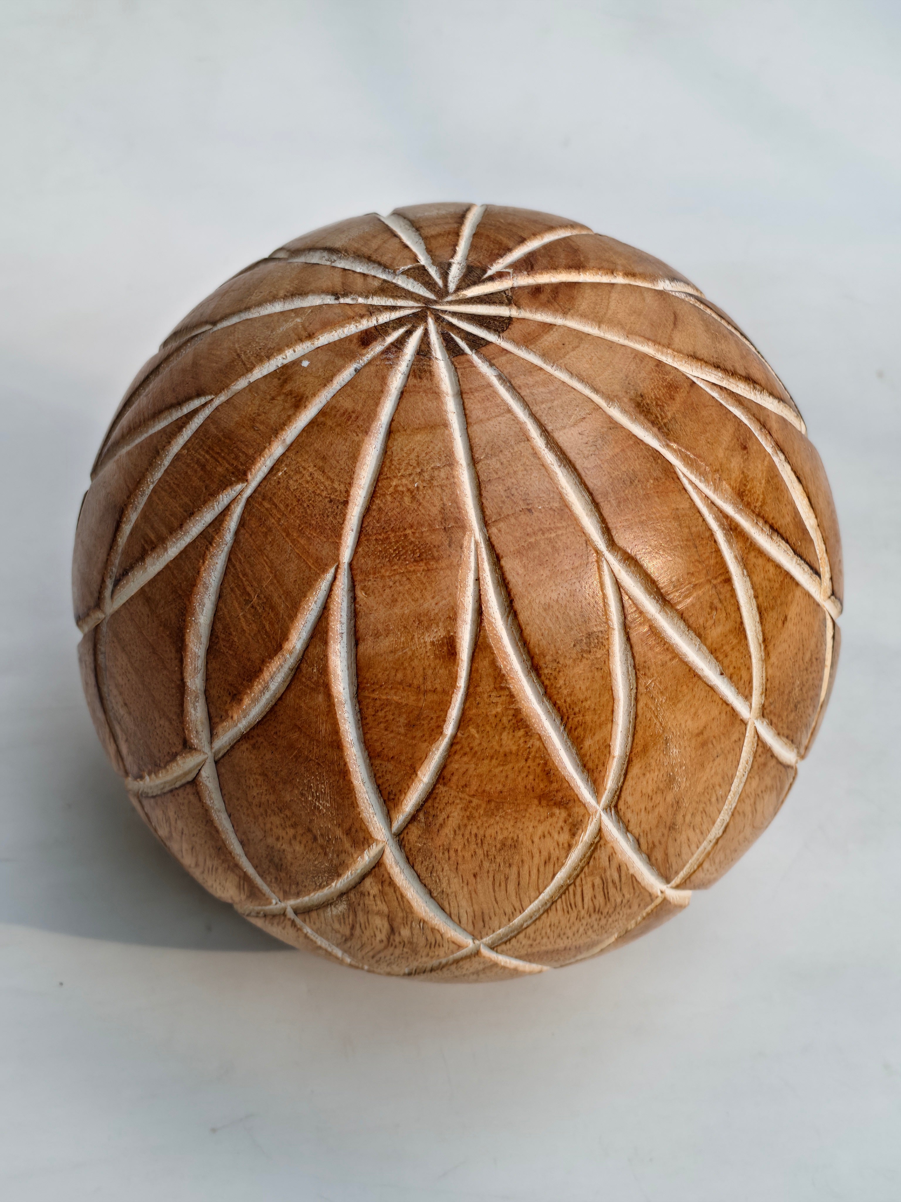 Handcrafted Wooden Decorative Sphere – Carved Accent Ball
