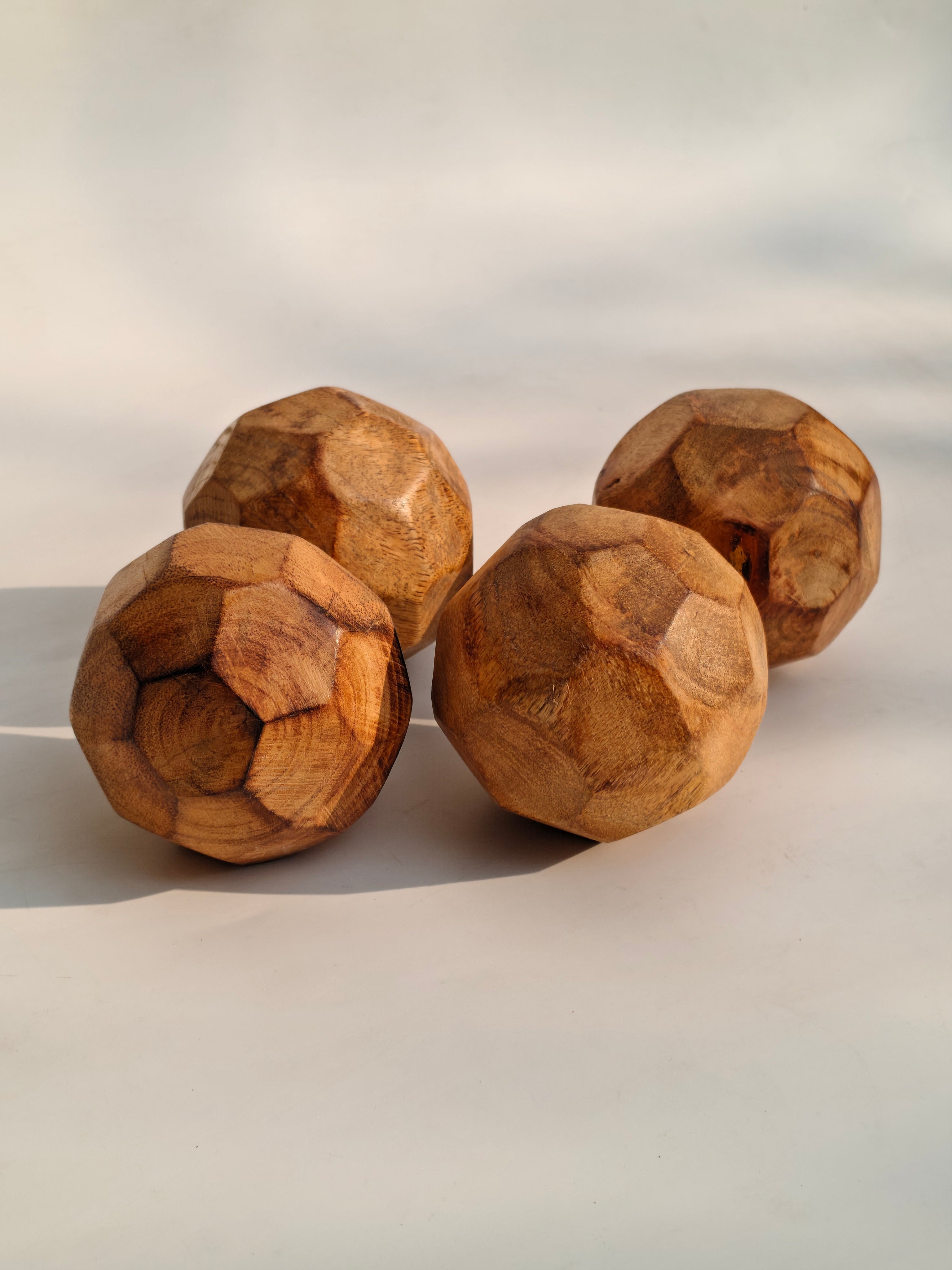 Hand-Carved Abstract Wood Sphere | Rustic Geometric Table Accent