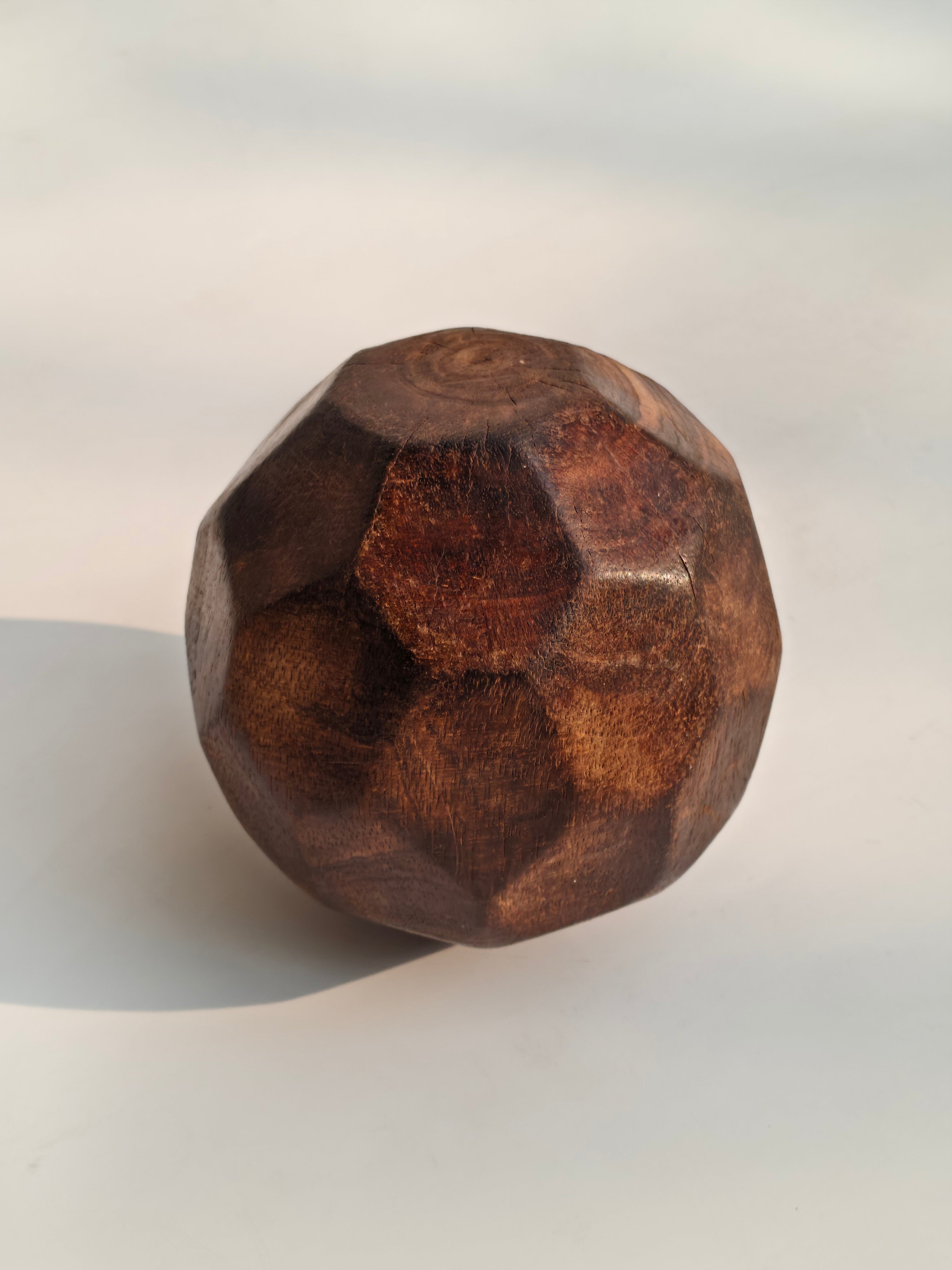 Set of 2 Dark Wood Faceted Decorative Spheres