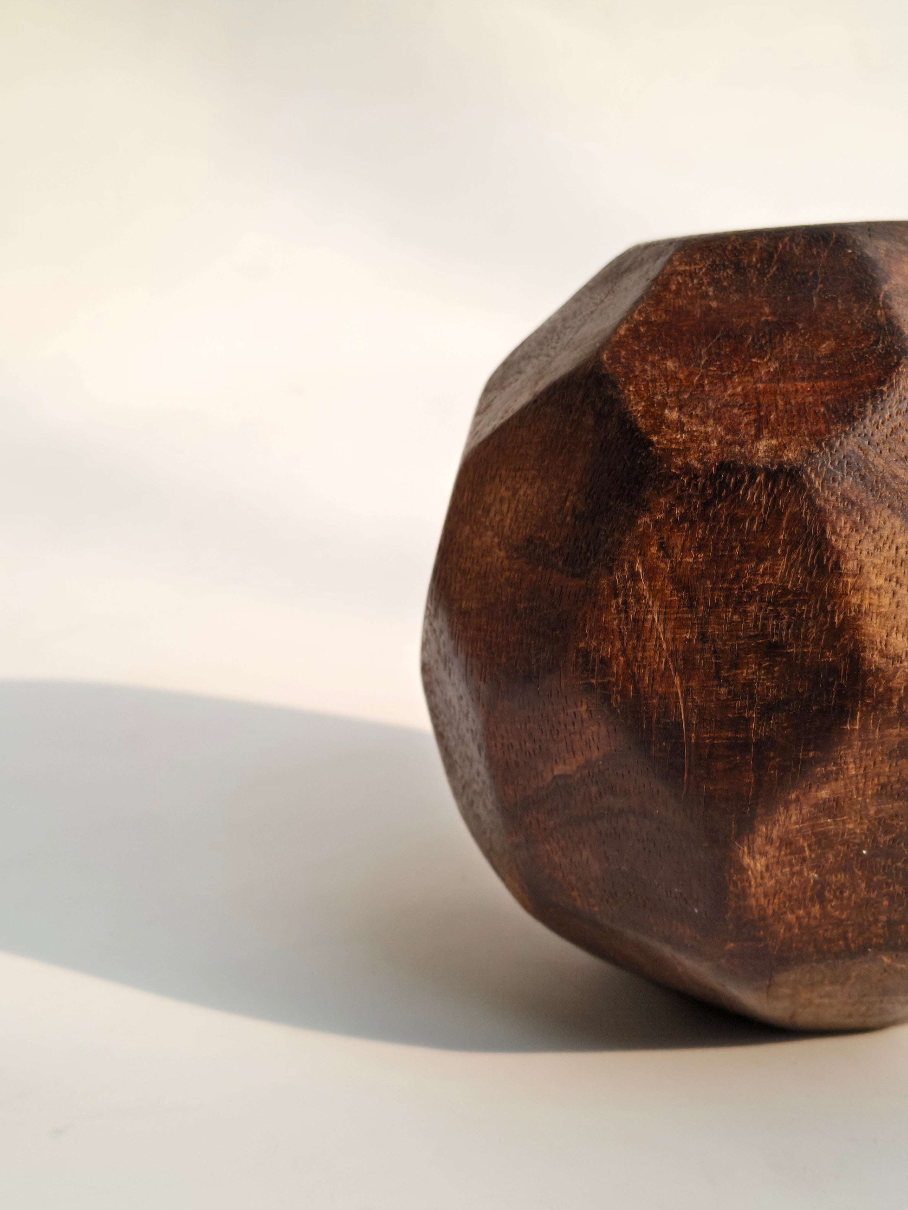 Set of 2 Dark Wood Faceted Decorative Spheres