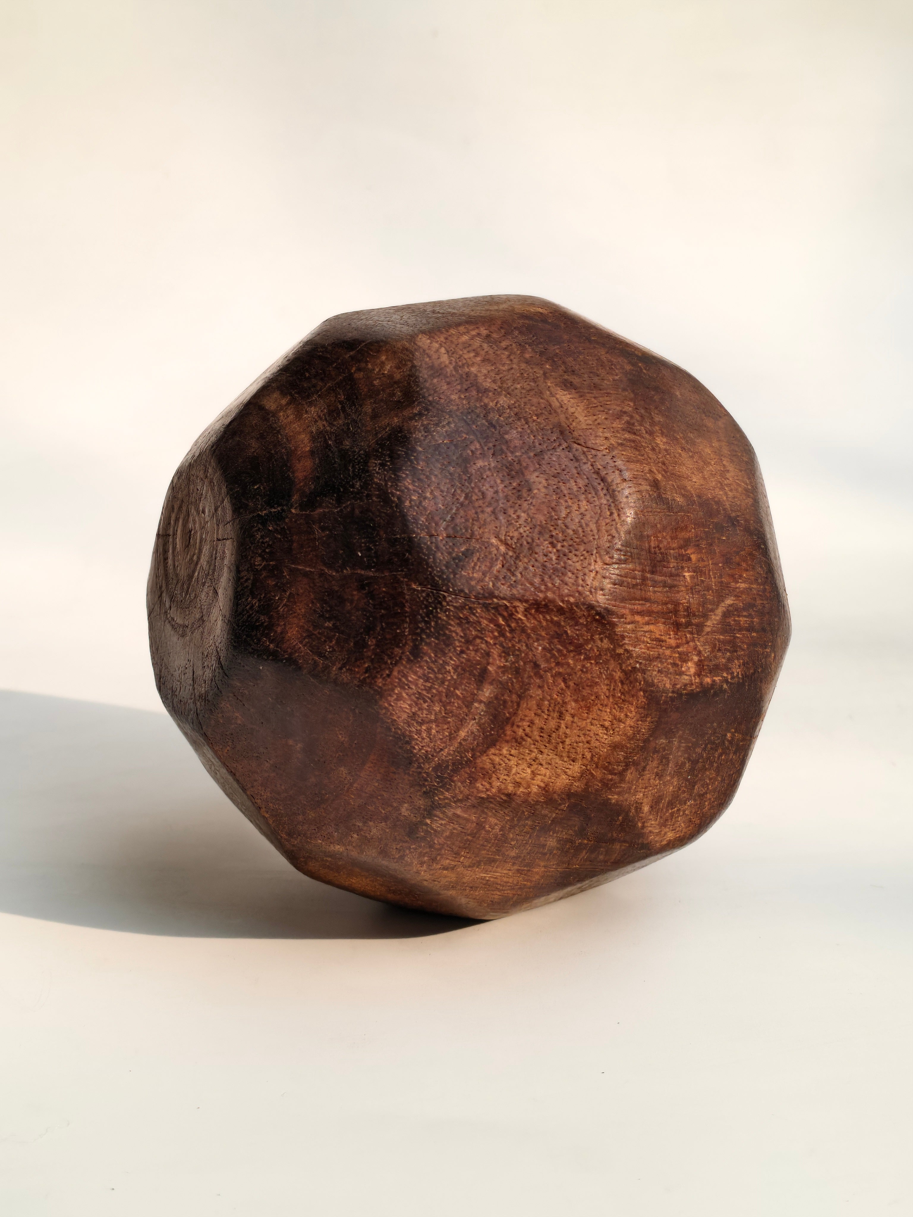 Set of 2 Dark Wood Faceted Decorative Spheres