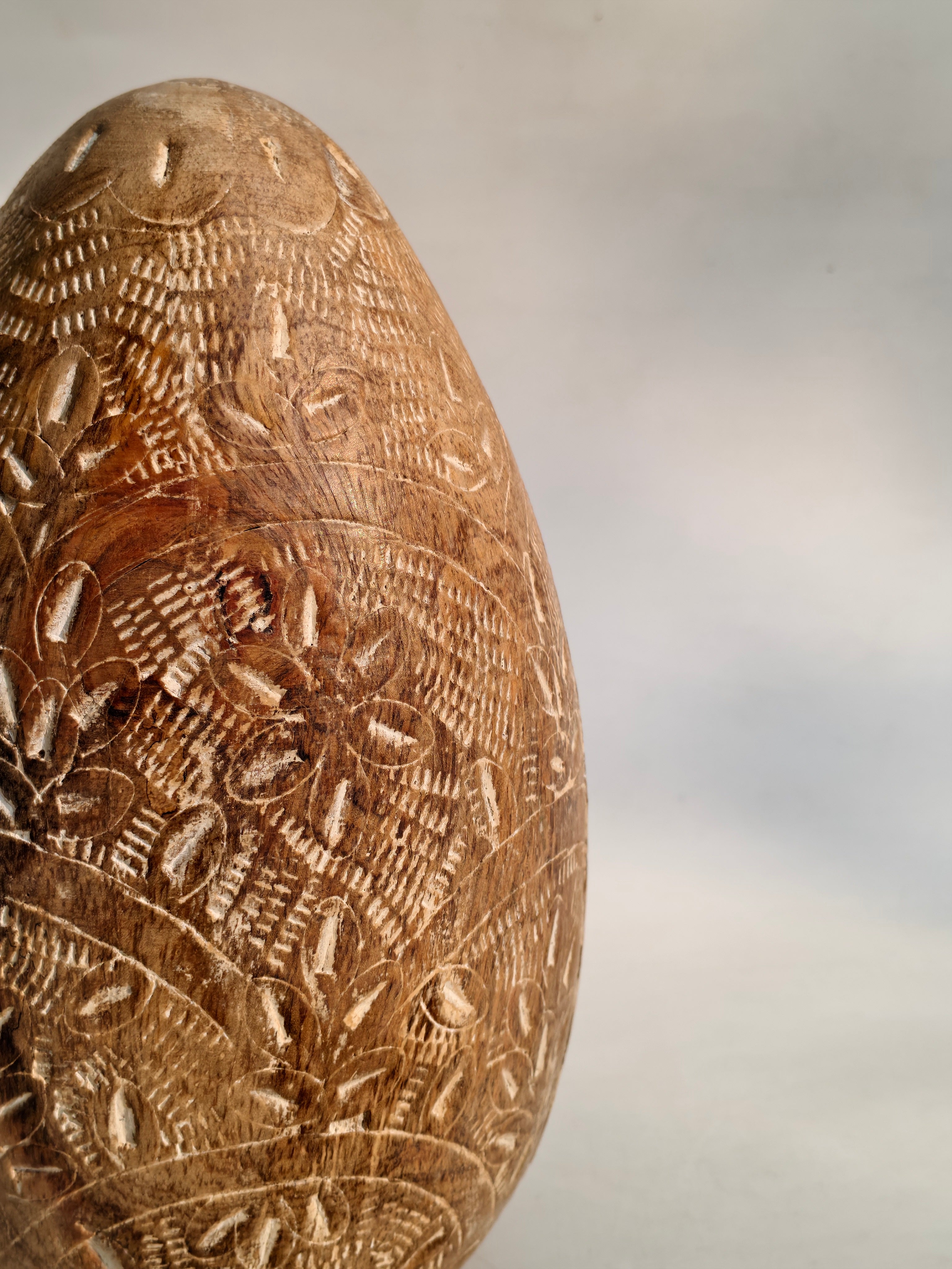 Hand-Carved Wooden Decorative Egg Shape | Intricate Engraved Home Accent Showpiece