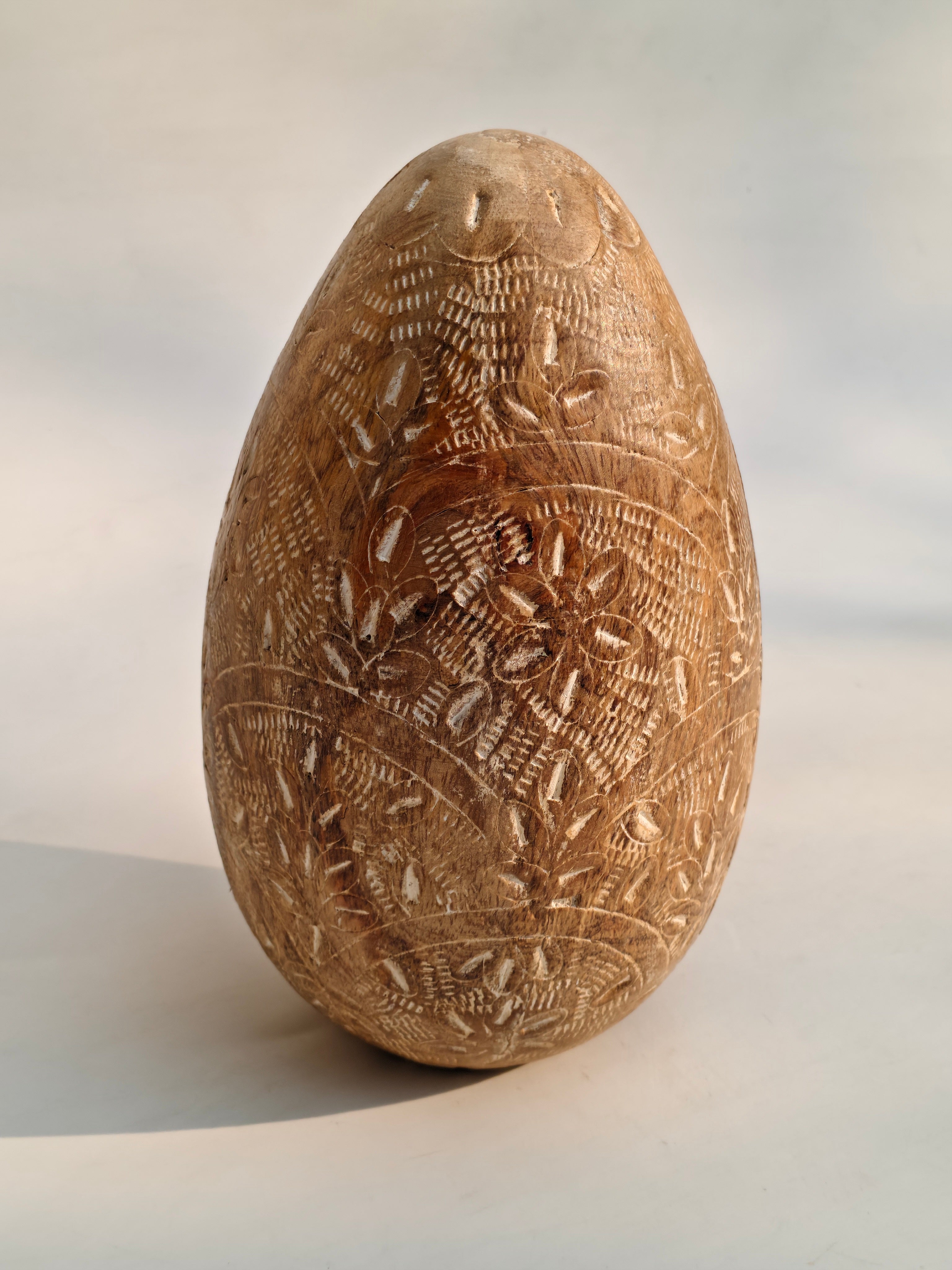 Hand-Carved Wooden Decorative Egg Shape | Intricate Engraved Home Accent Showpiece