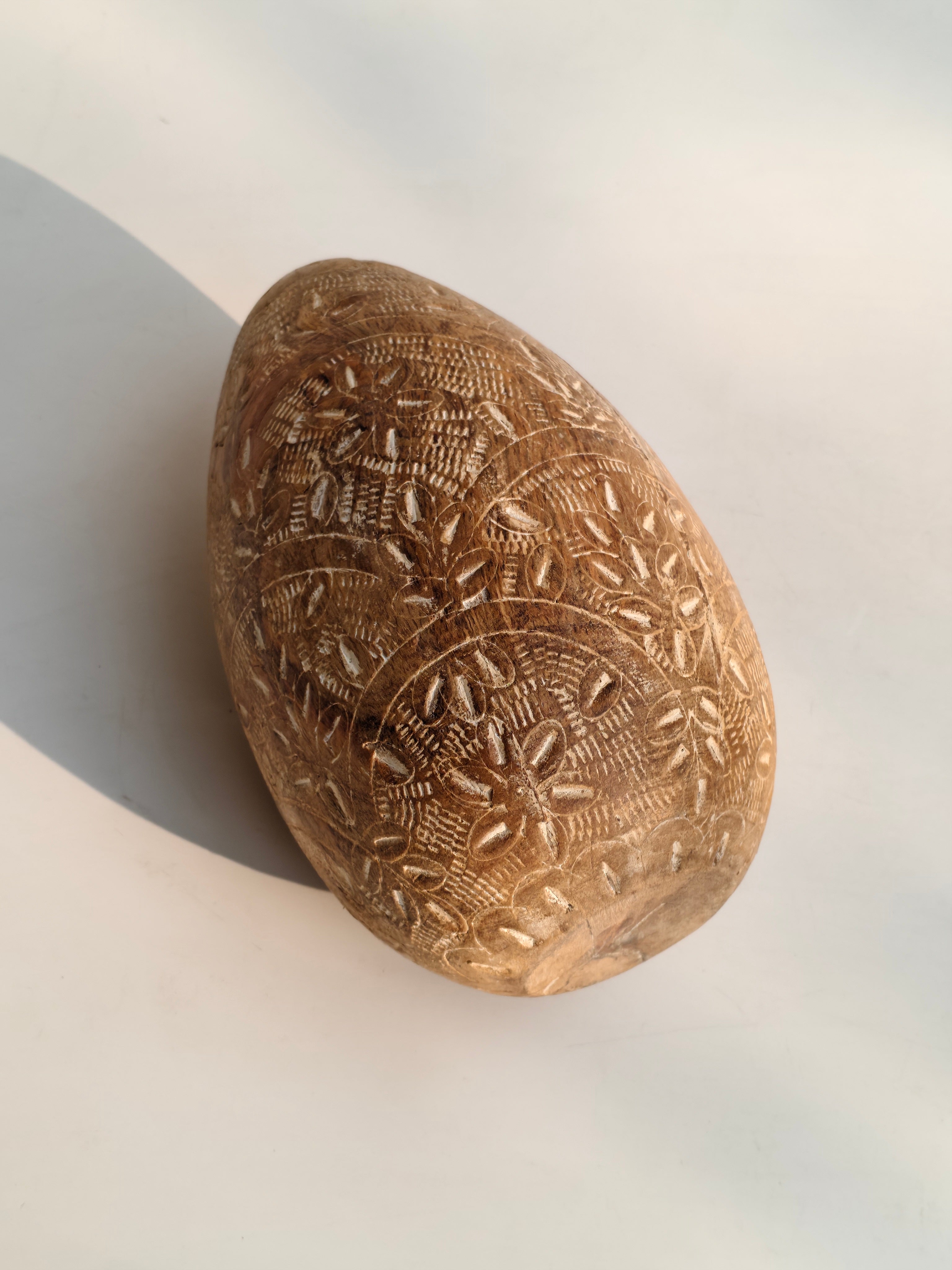 Hand-Carved Wooden Decorative Egg Shape | Intricate Engraved Home Accent Showpiece