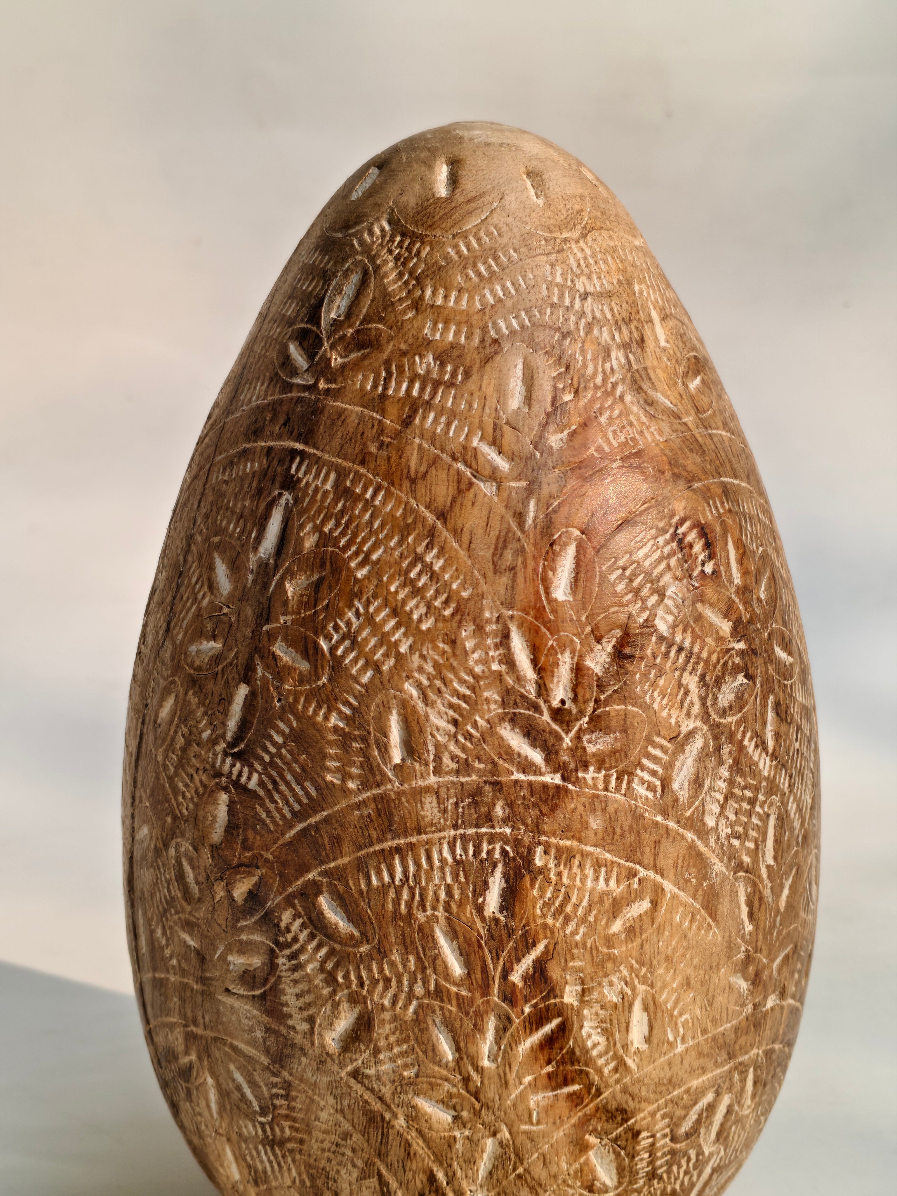 Hand-Carved Wooden Decorative Egg Shape | Intricate Engraved Home Accent Showpiece