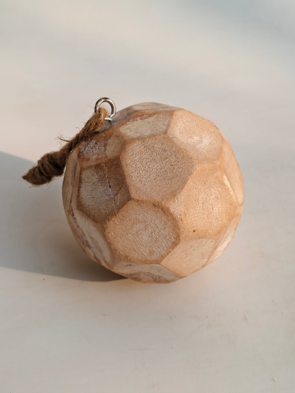 Handcrafted Wooden Hanging Decorative Ball – Geometric Carved Design