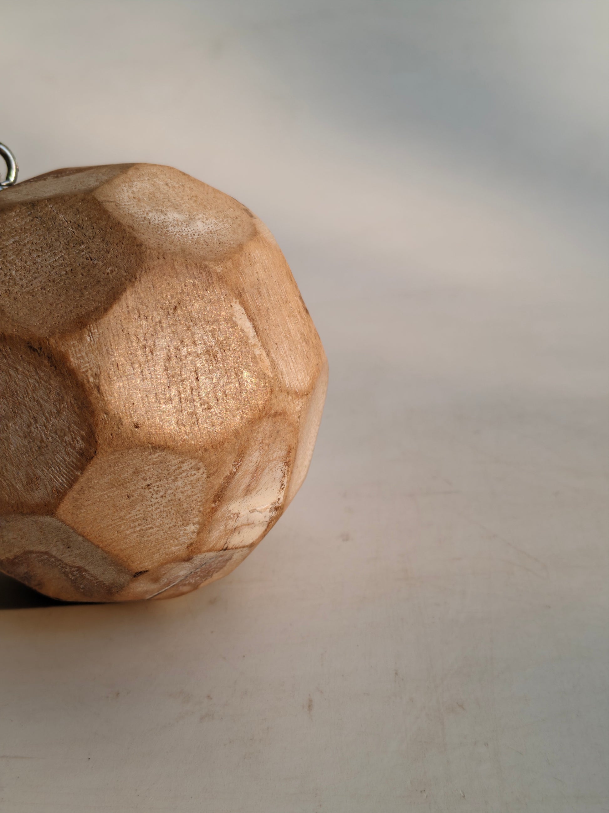 Handcrafted Wooden Hanging Decorative Ball – Geometric Carved Design
