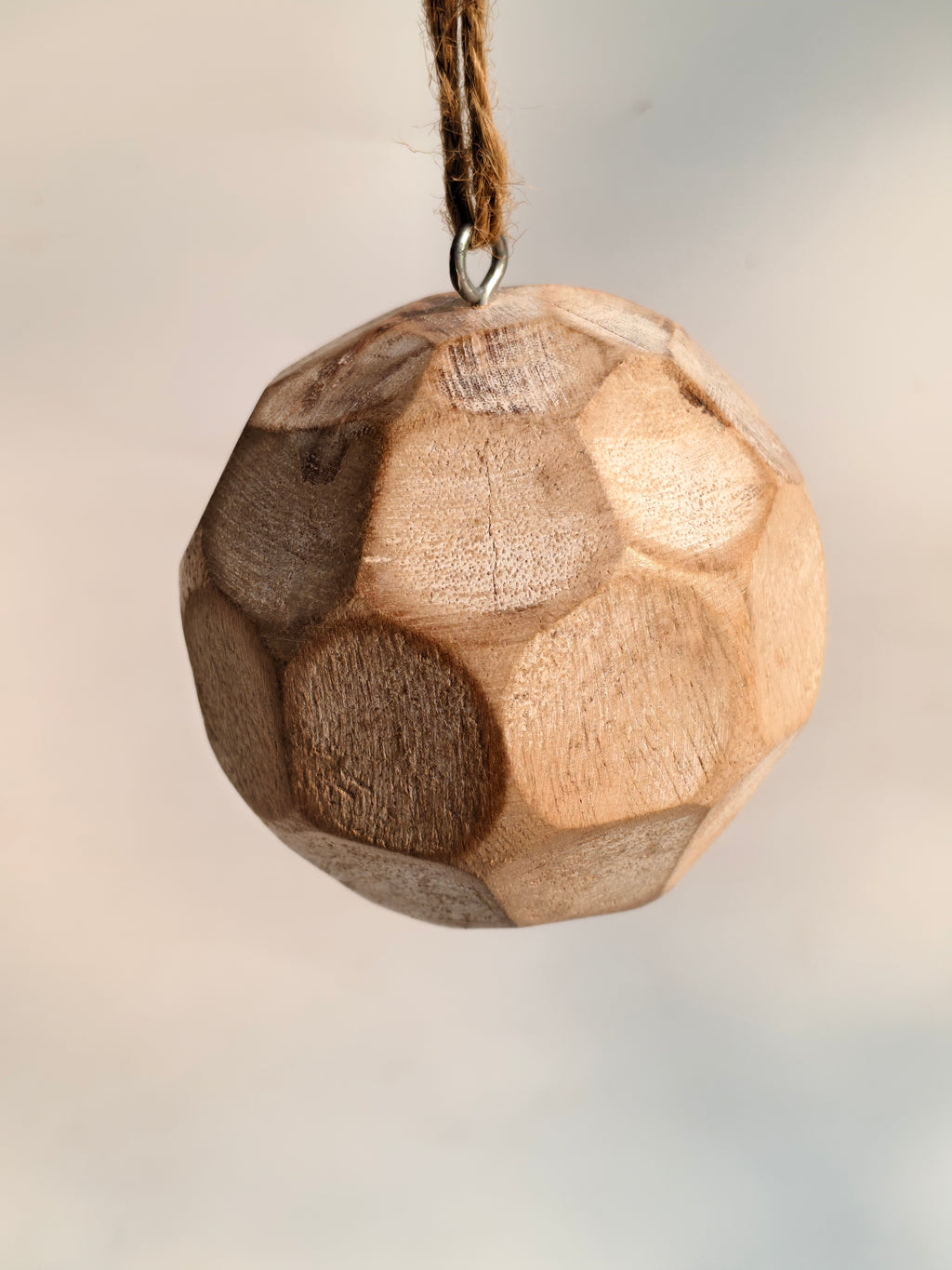 Handcrafted Wooden Hanging Decorative Ball – Geometric Carved Design
