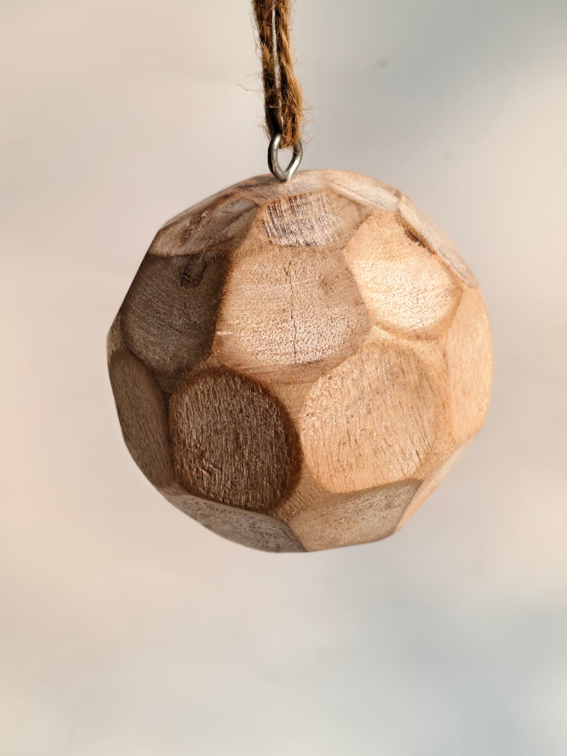 Handcrafted Wooden Hanging Decorative Ball – Geometric Carved Design