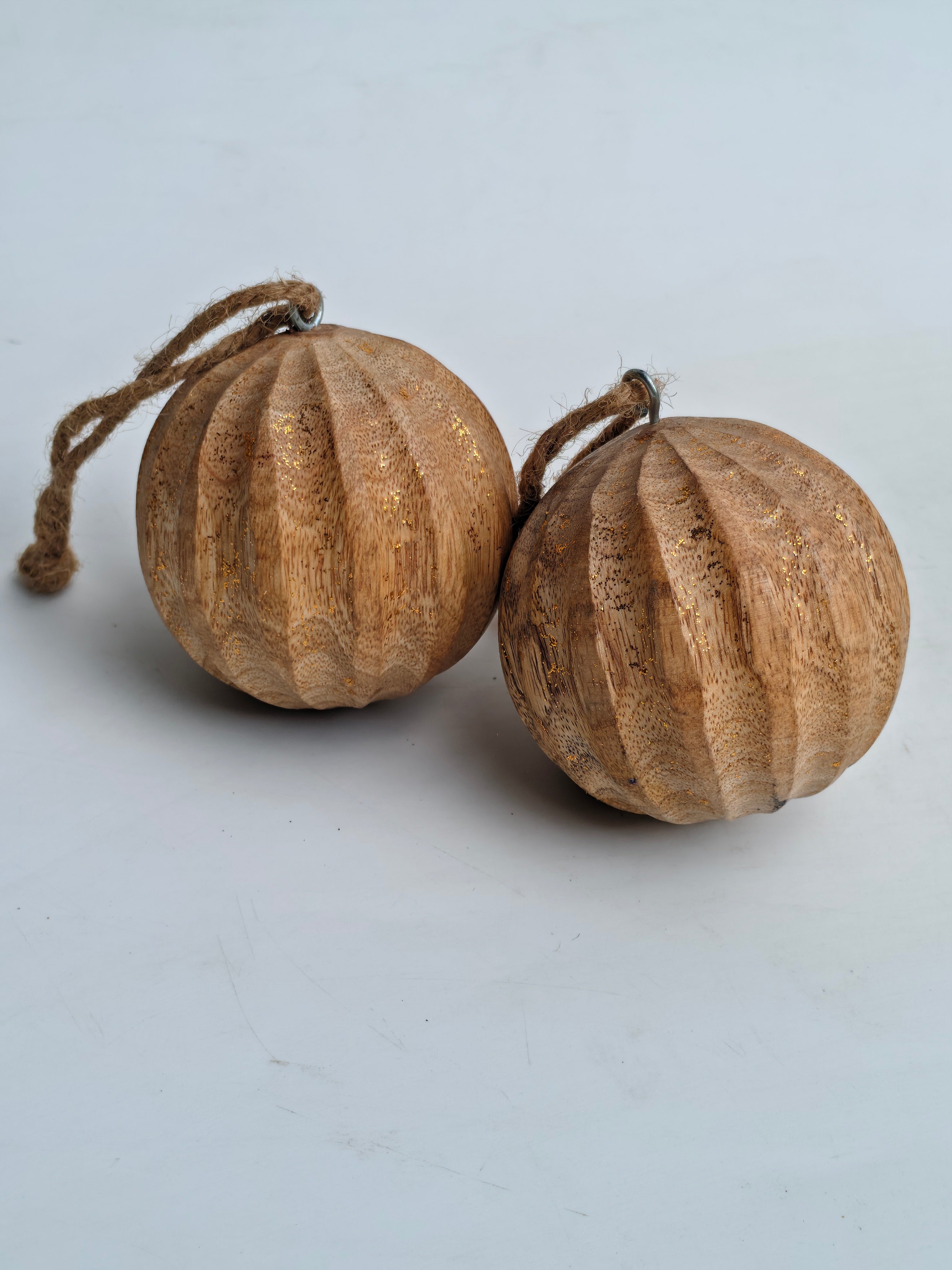 Wooden Hanging Ornaments – Set of 5 Hand-Carved Décor Balls