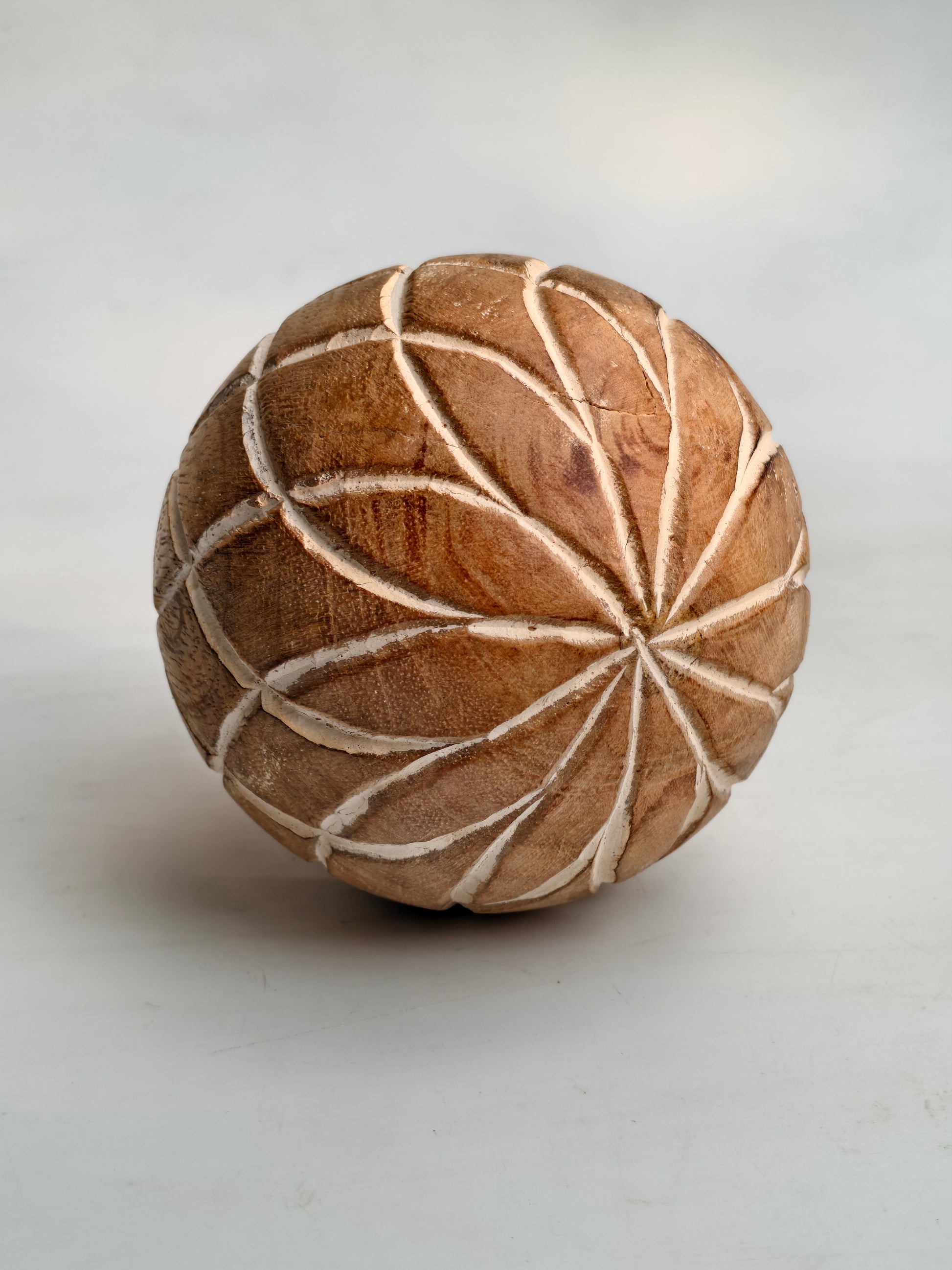 Hand-Carved Wooden Decorative Ball – Single Piece