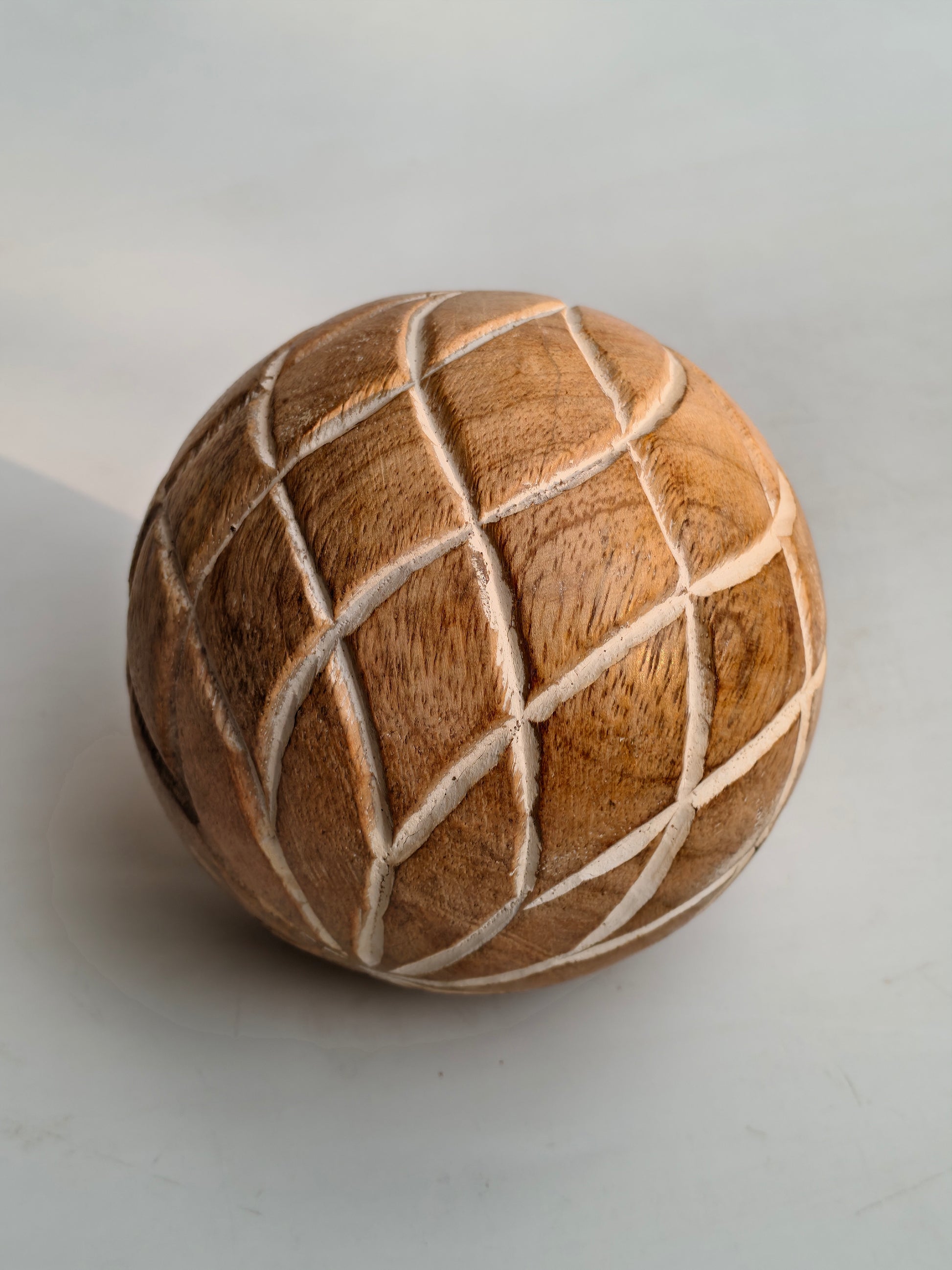 Hand-Carved Wooden Decorative Ball – Single Piece