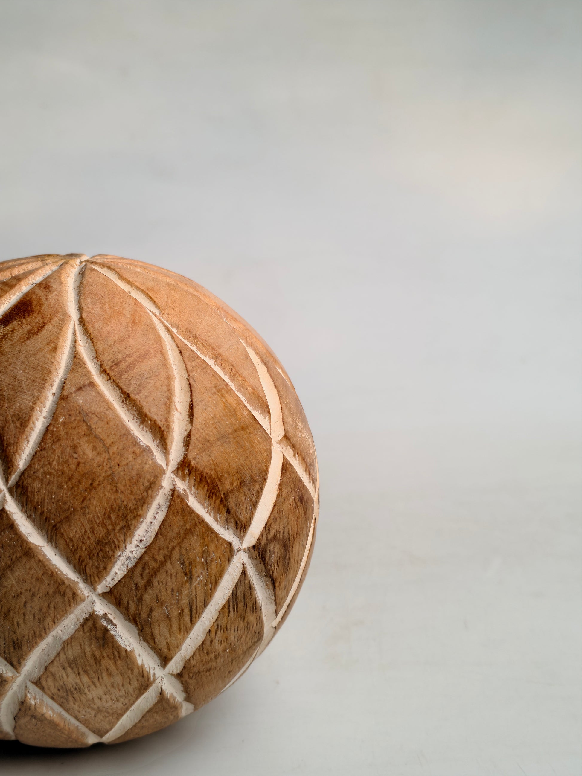 Hand-Carved Wooden Decorative Ball – Single Piece