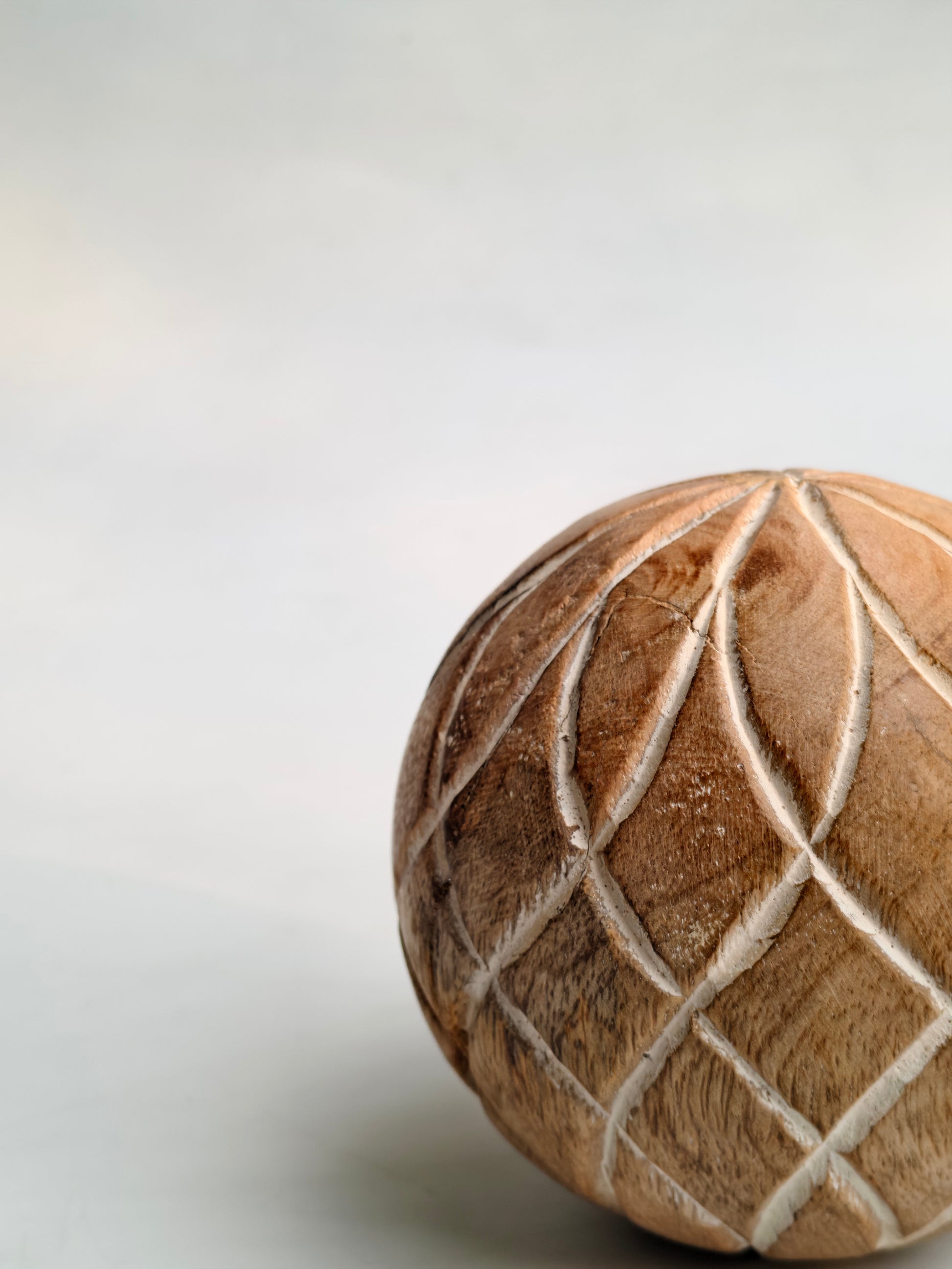 Hand-Carved Wooden Decorative Ball – Single Piece