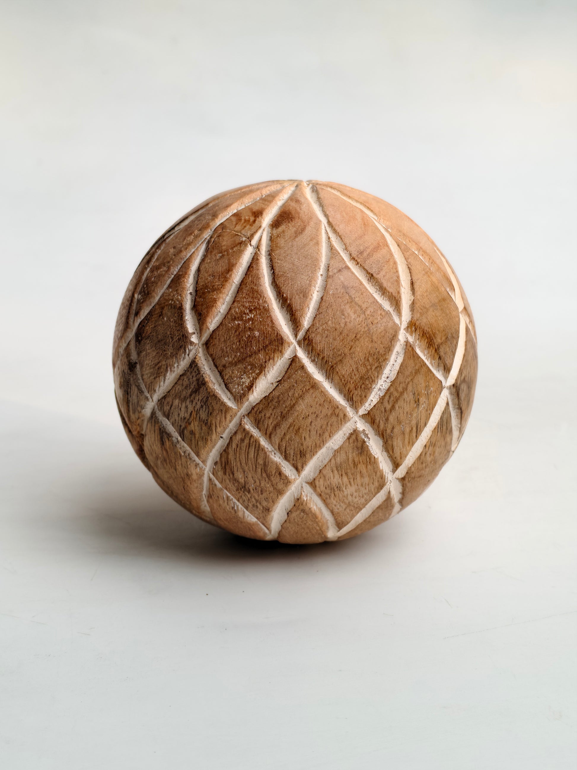 Hand-Carved Wooden Decorative Ball – Single Piece