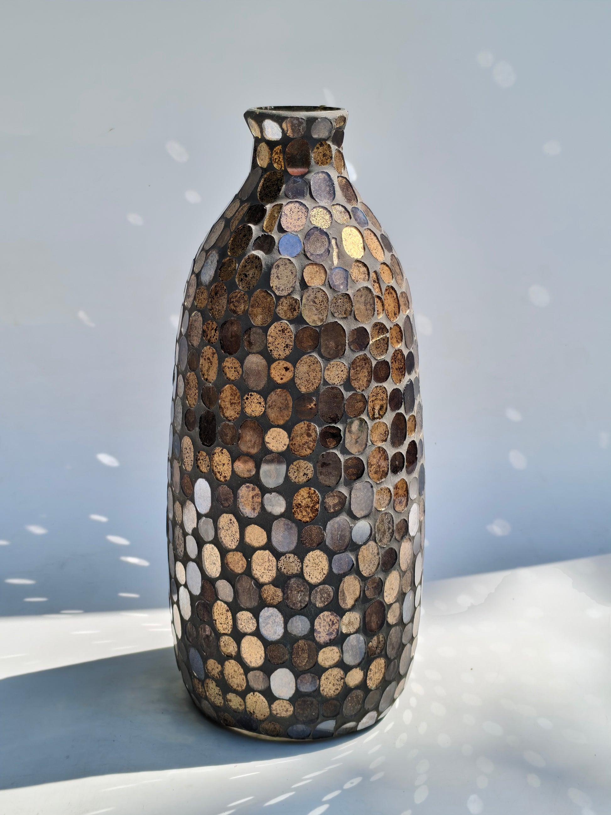 Tall Speckled Gold & Brown Mosaic Vase