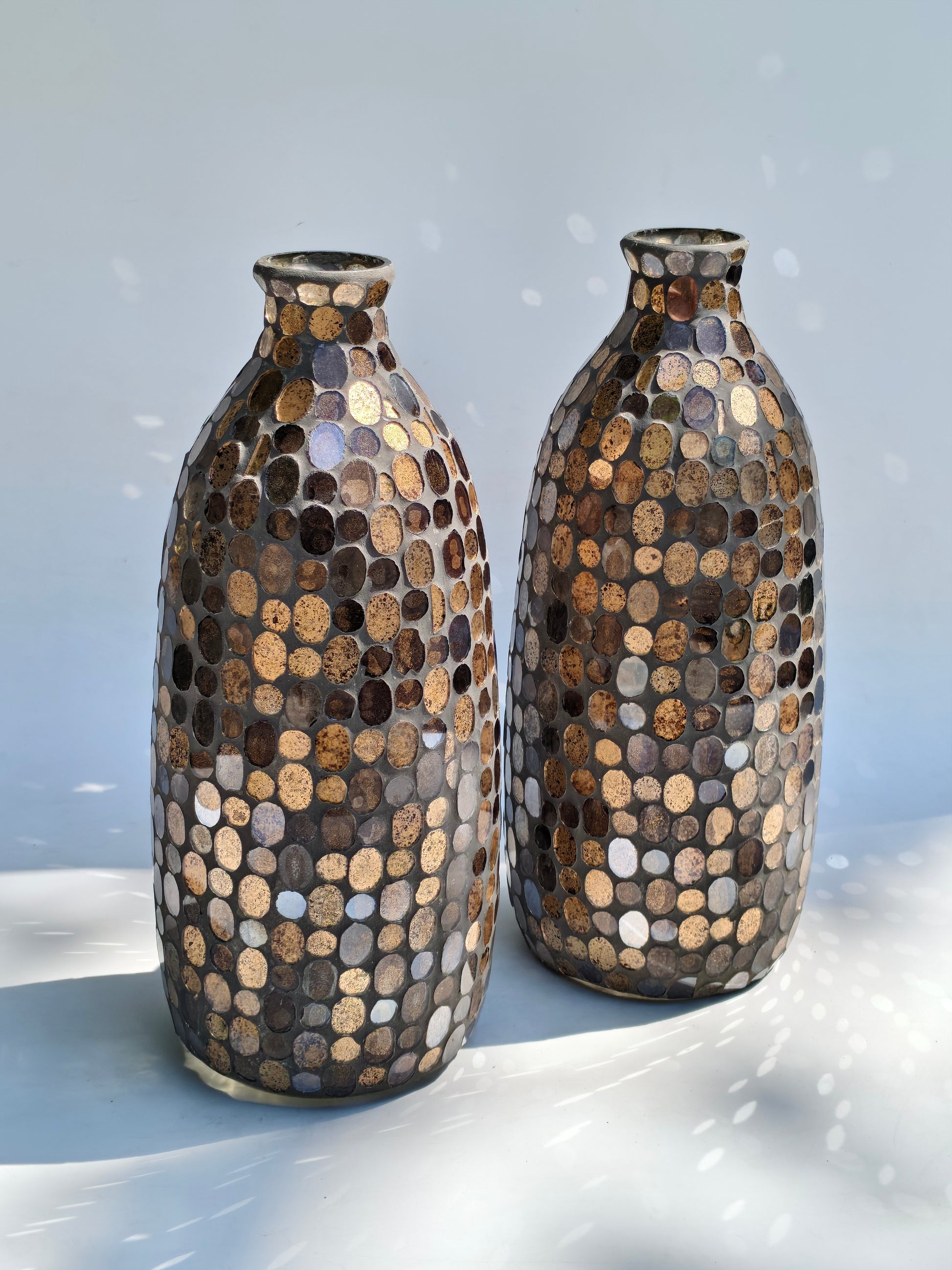 Tall Speckled Gold & Brown Mosaic Vase
