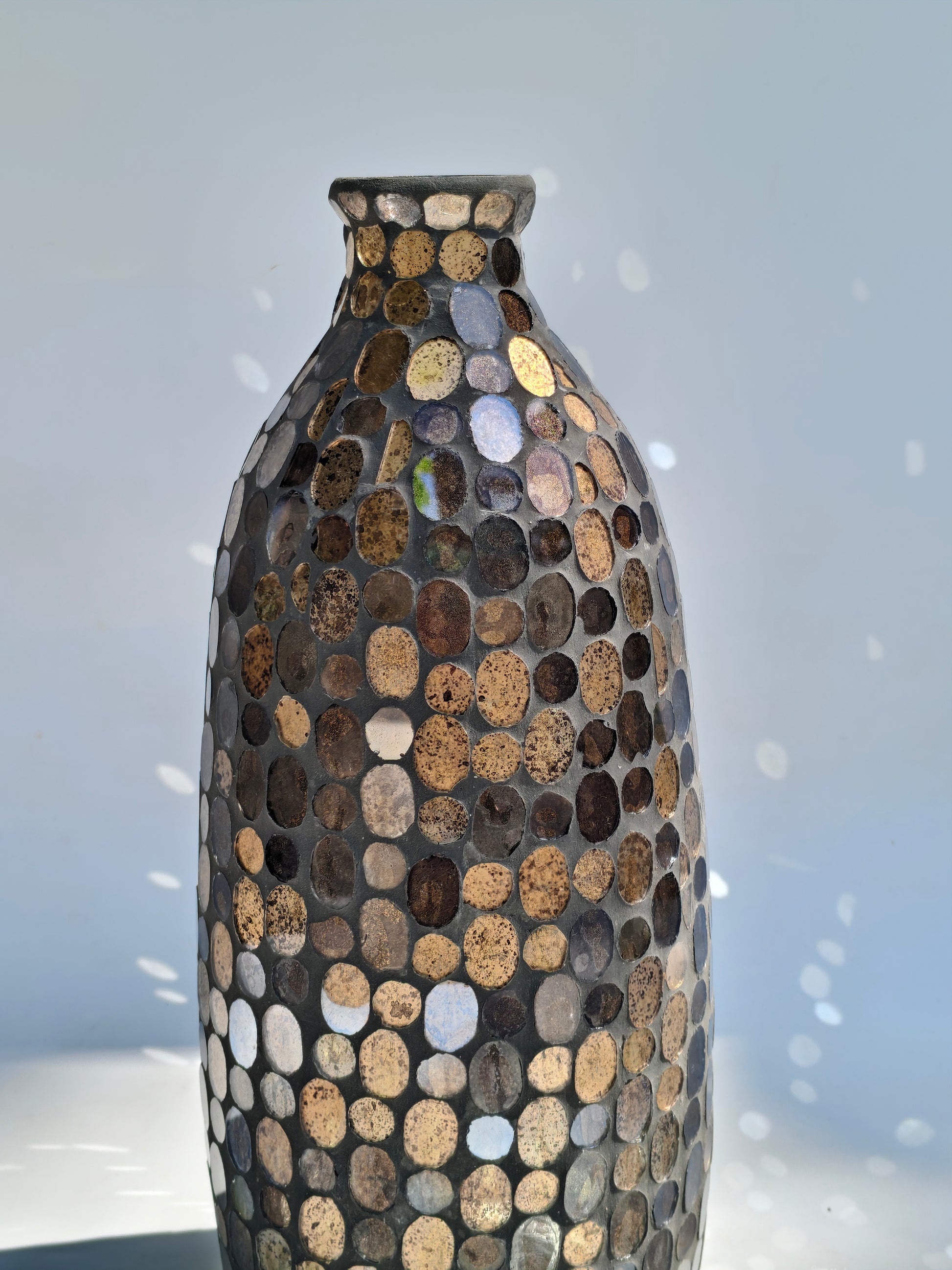 Tall Speckled Gold & Brown Mosaic Vase