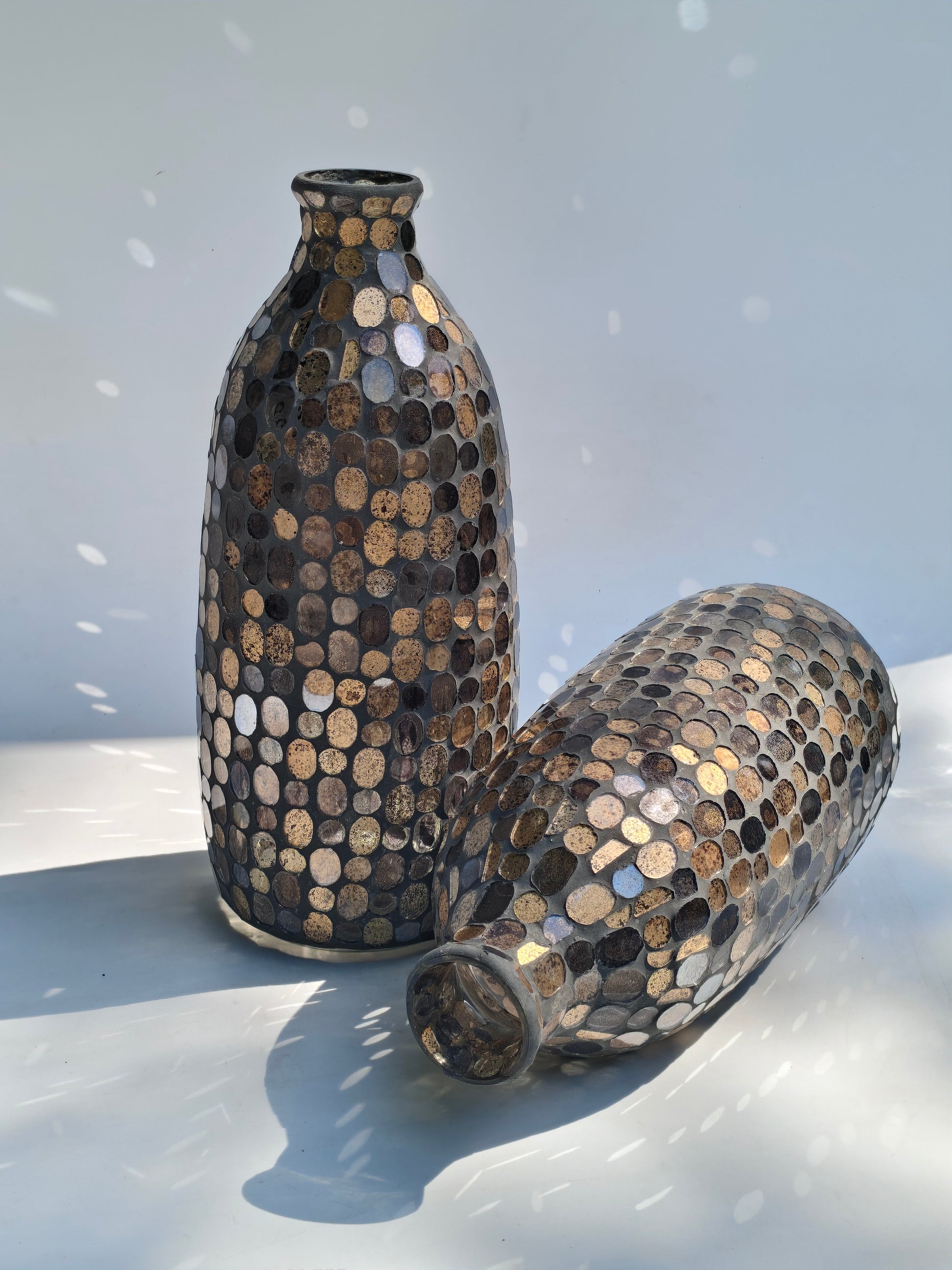 Tall Speckled Gold & Brown Mosaic Vase