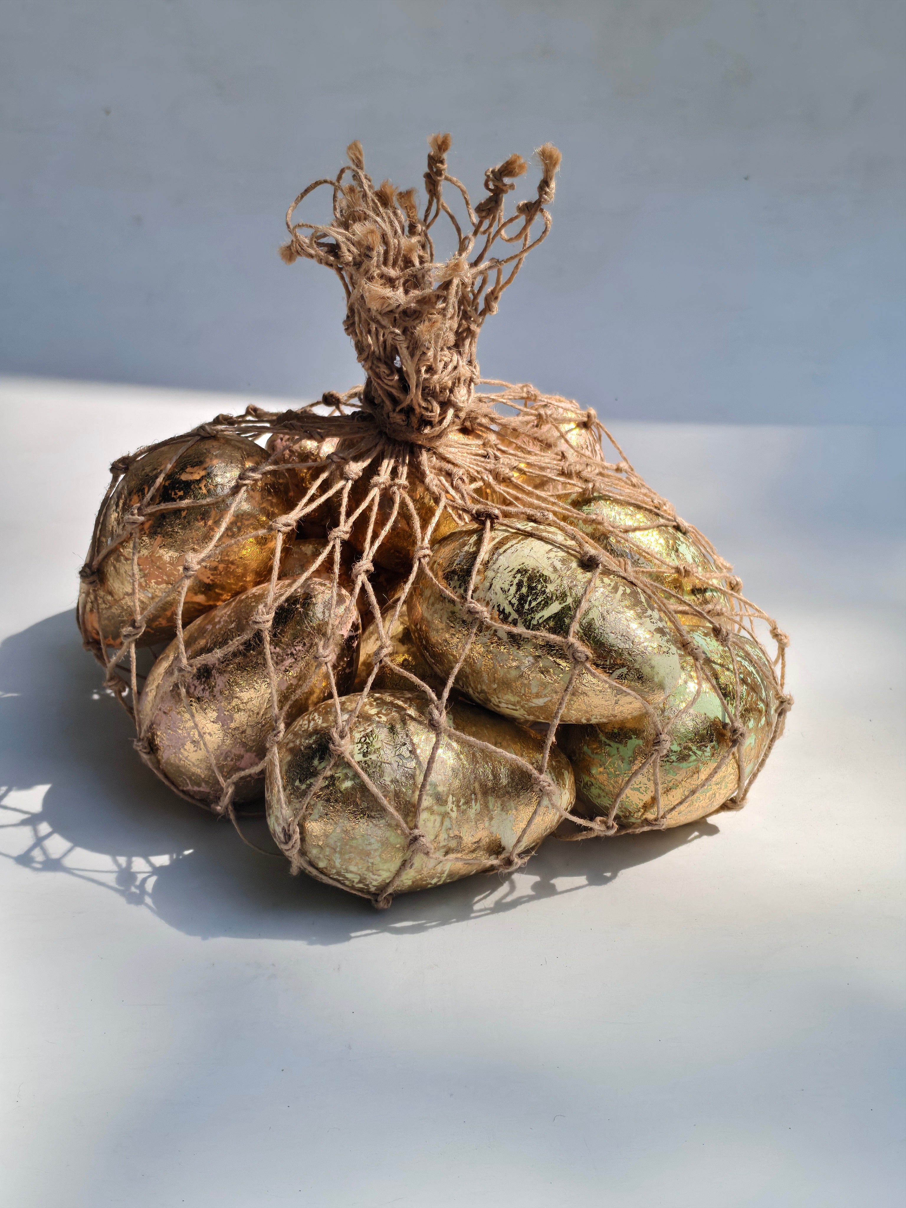 Antique Gold Leaf Easter Eggs – Set of 8 | Luxe Festive Décor