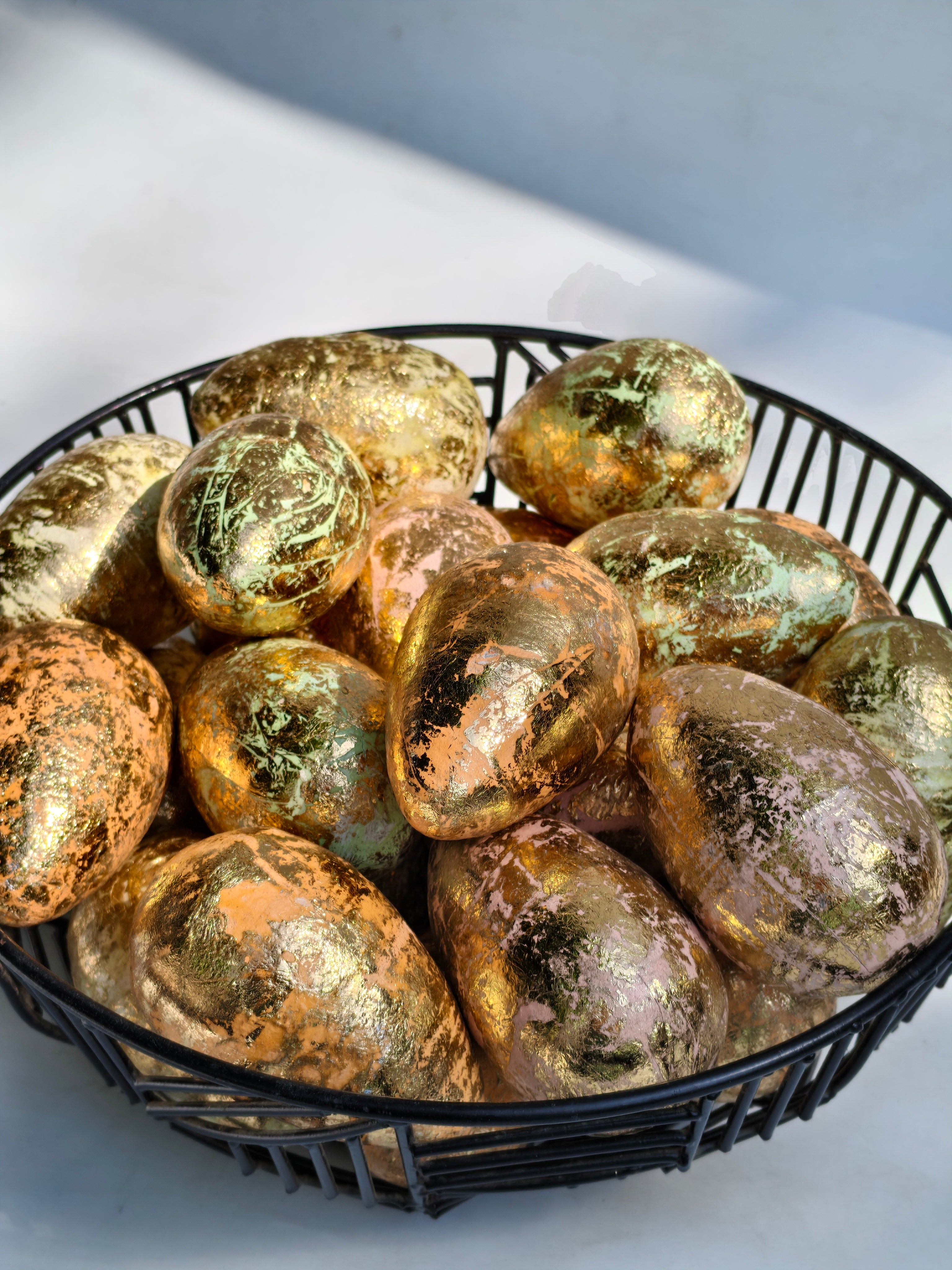 Antique Gold Leaf Easter Eggs – Set of 8 | Luxe Festive Décor