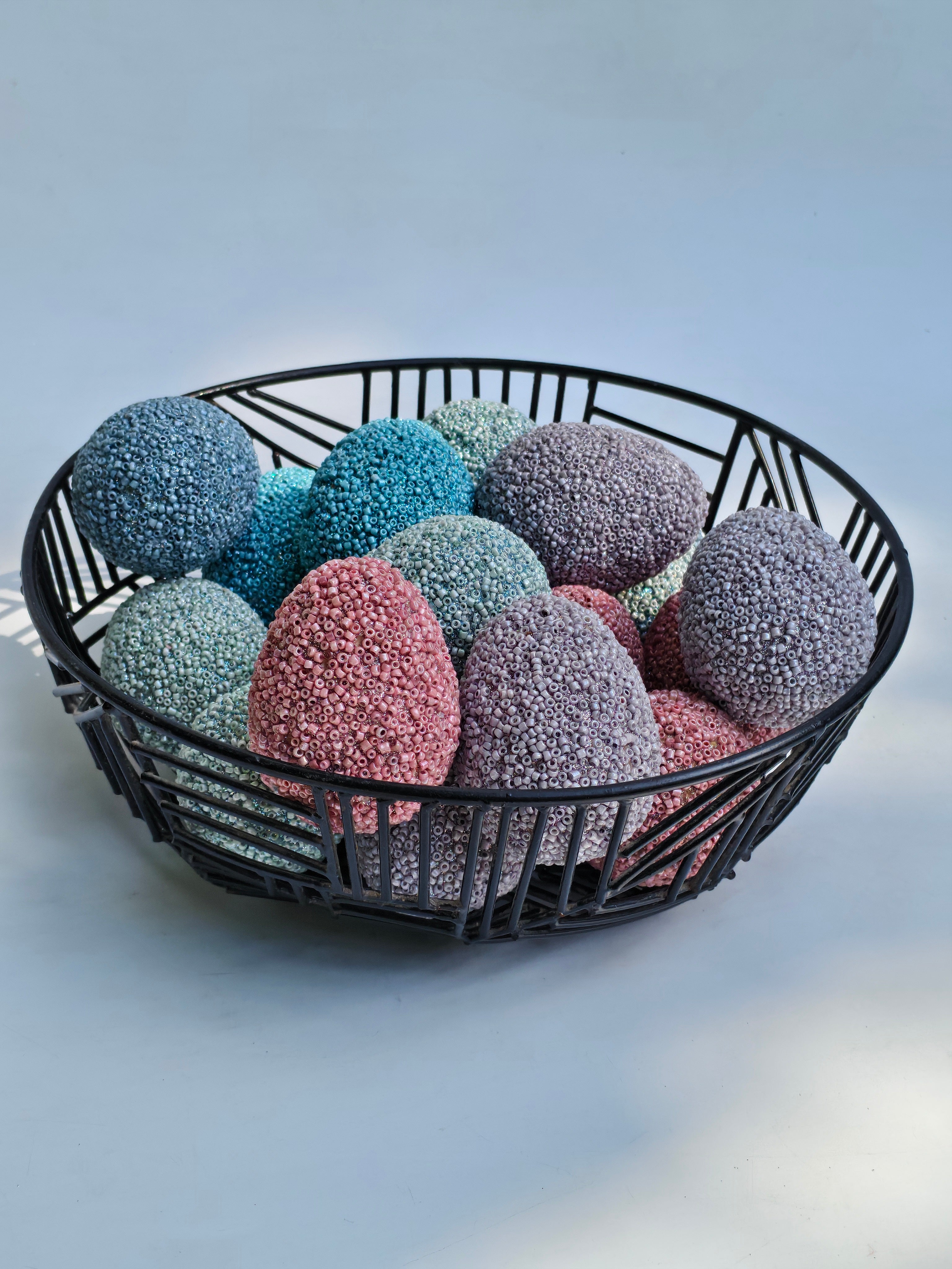 Pastel Beaded Easter Eggs – Set of 8 | Textured Decorative Accents