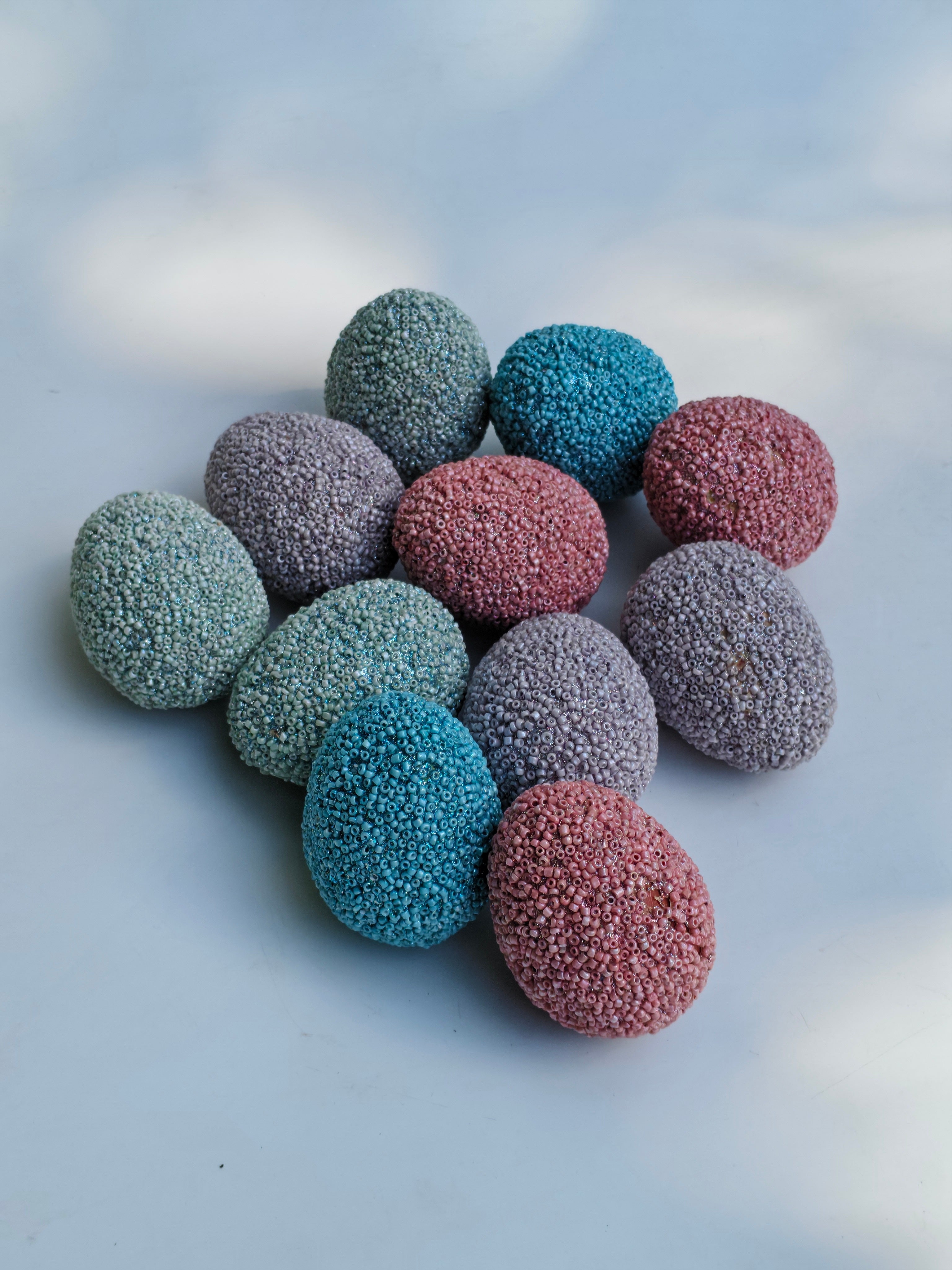 Pastel Beaded Easter Eggs – Set of 8 | Textured Decorative Accents