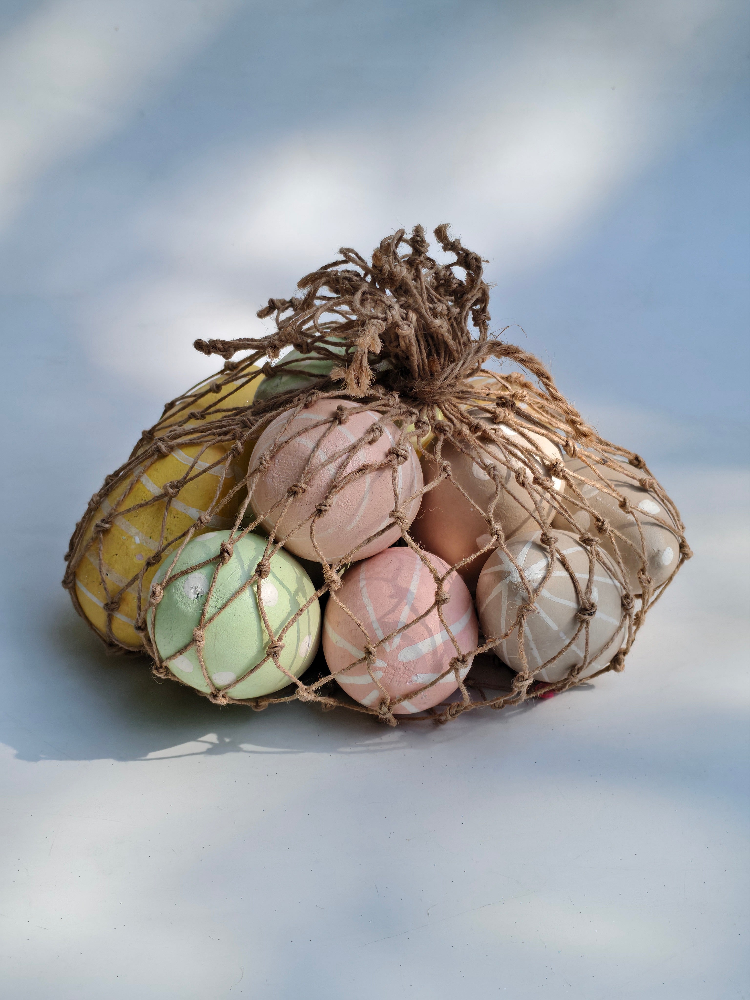 Claire Martin Studios Pastel Hand-Painted Decorative Wooden Eggs – Set of 8 with Storage Box | Natural Tones for Bowl Filling & Festive Decor