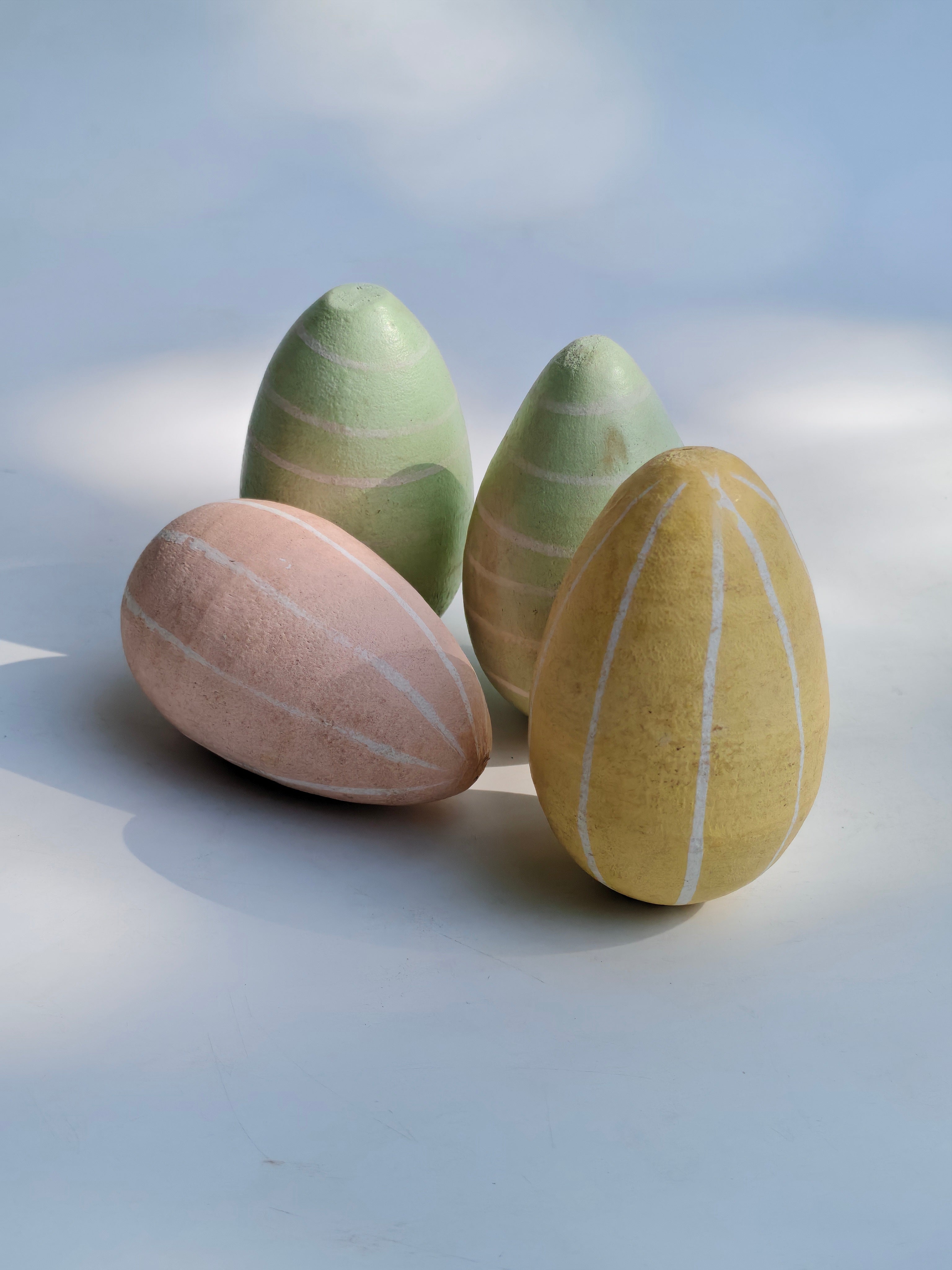 Claire Martin Studios Pastel Hand-Painted Decorative Wooden Eggs – Set of 8 with Storage Box | Natural Tones for Bowl Filling & Festive Decor