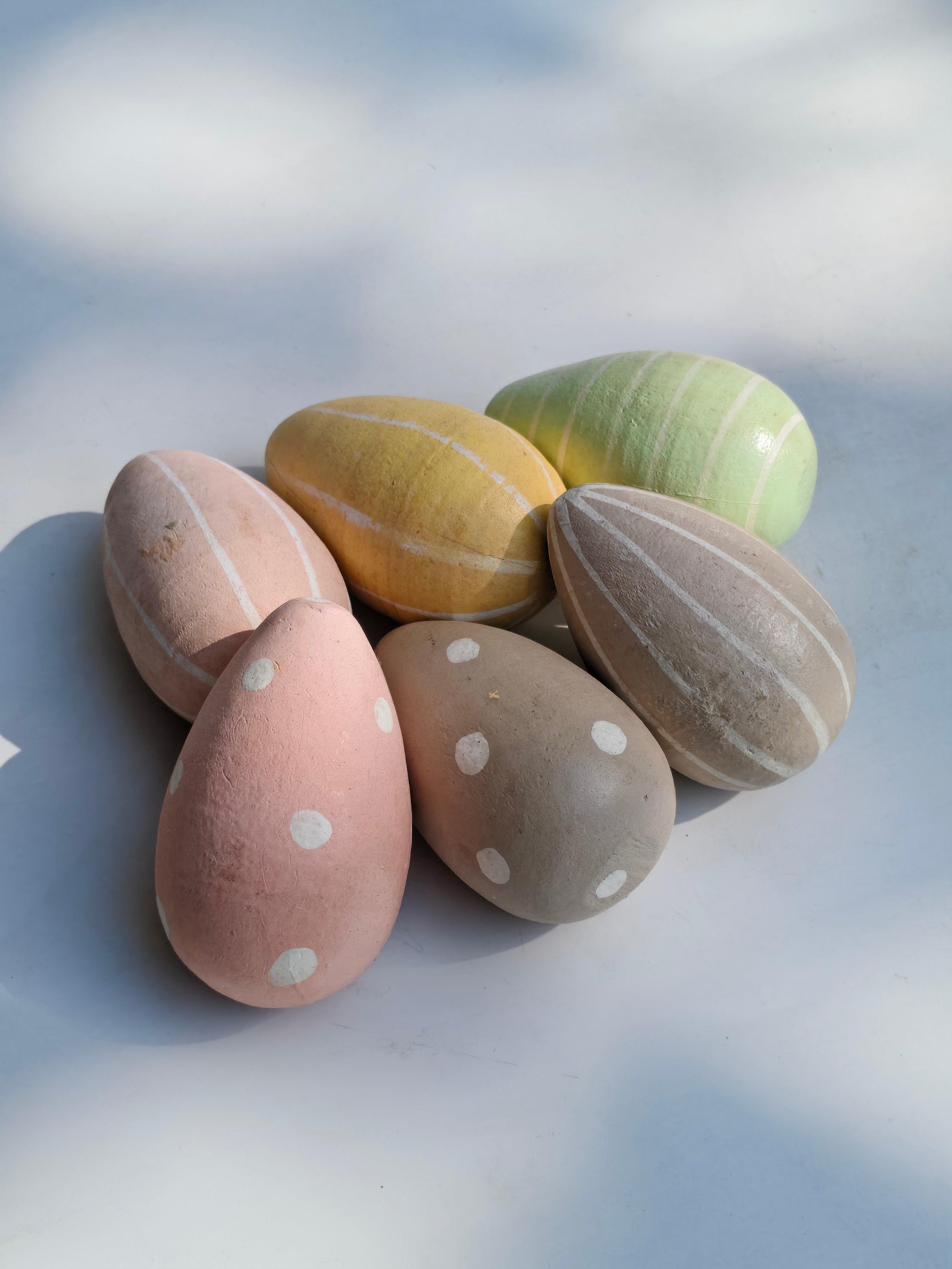 Claire Martin Studios Pastel Hand-Painted Decorative Wooden Eggs – Set of 8 with Storage Box | Natural Tones for Bowl Filling & Festive Decor
