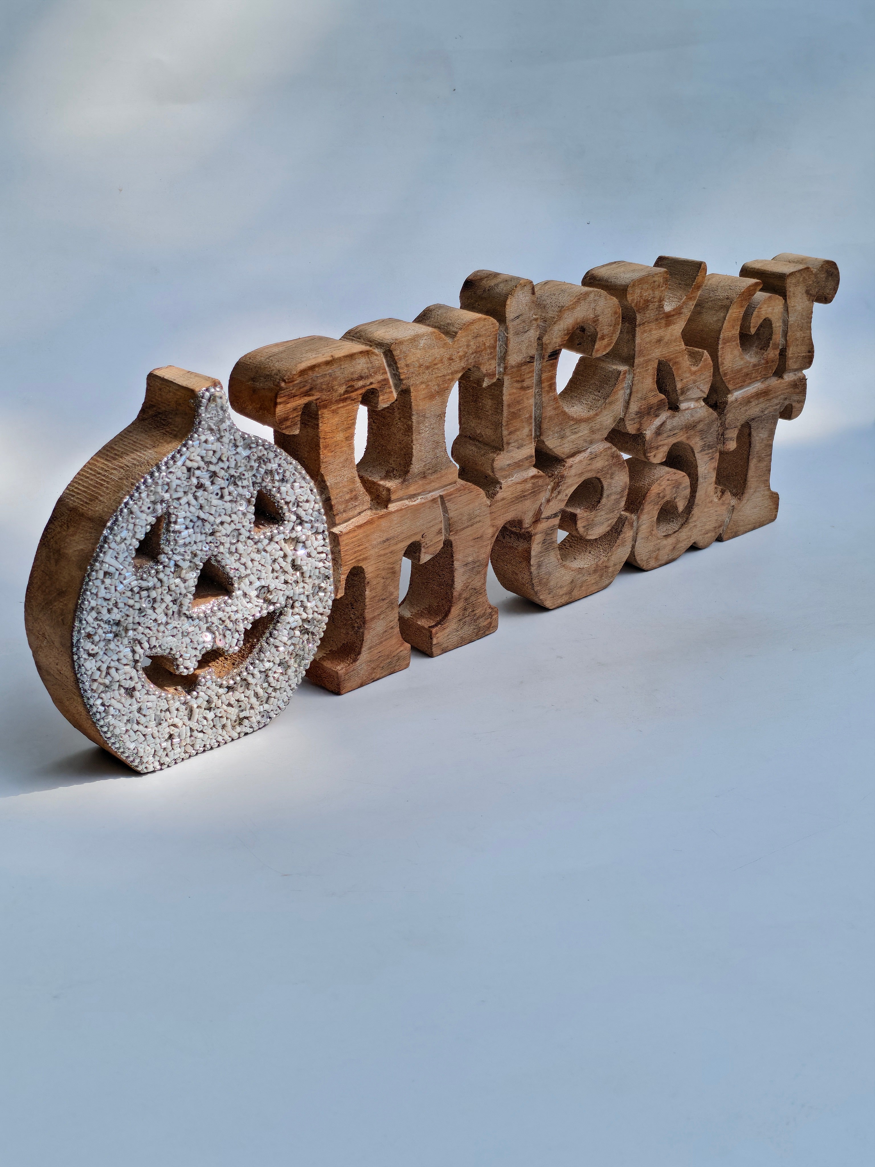 Wooden "Trick or Treat" with Glitter Pumpkin