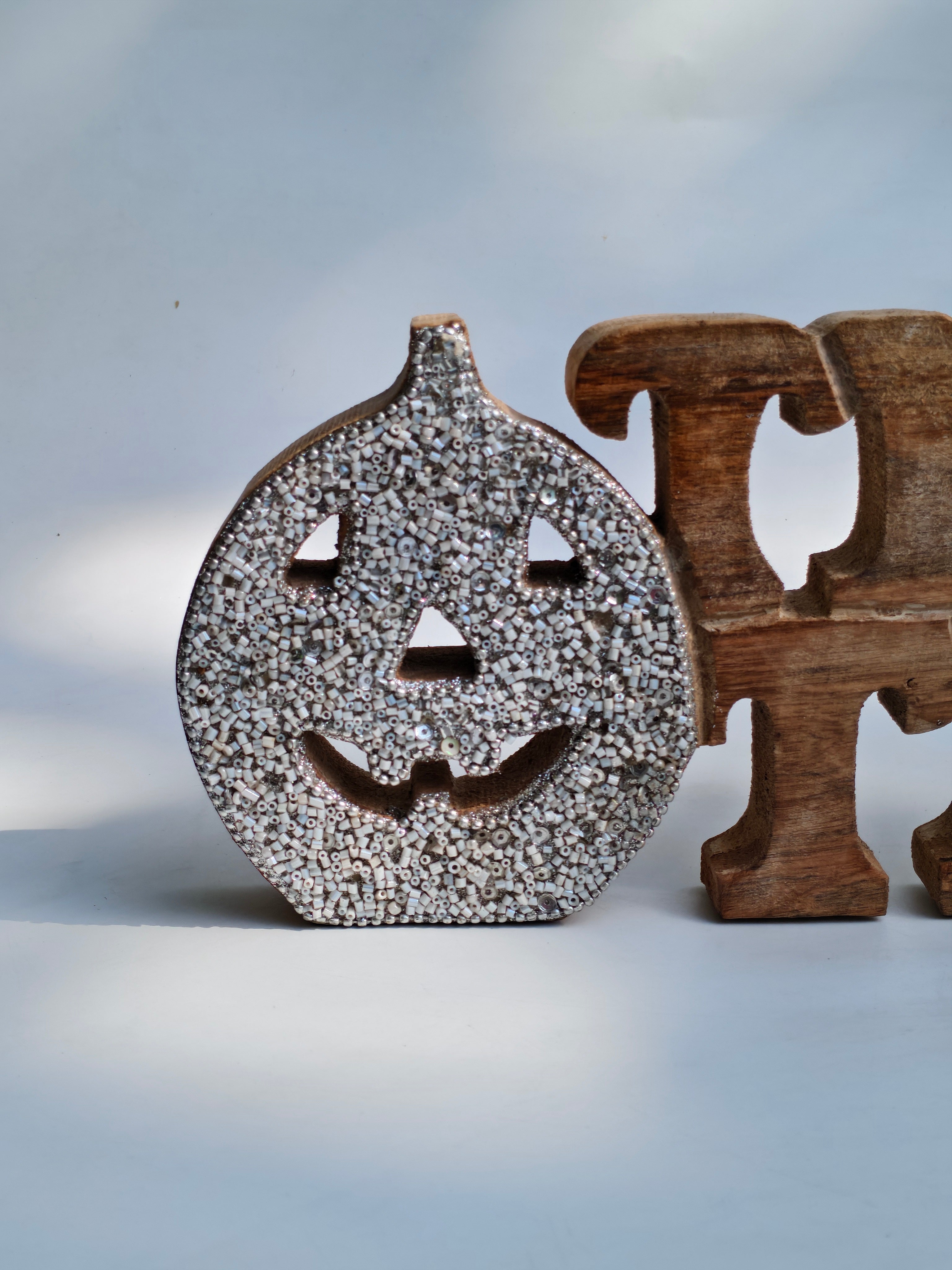 Wooden "Trick or Treat" with Glitter Pumpkin
