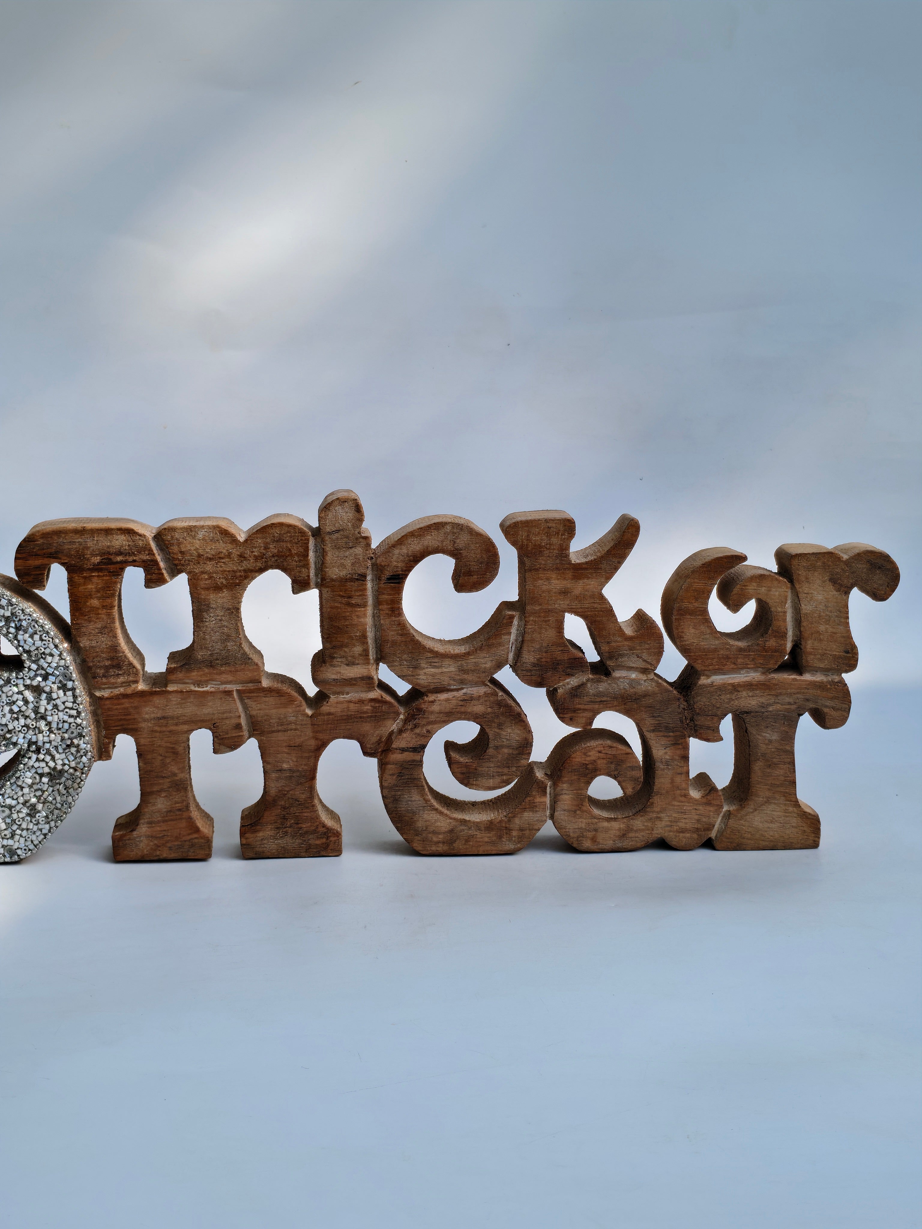 Wooden "Trick or Treat" with Glitter Pumpkin