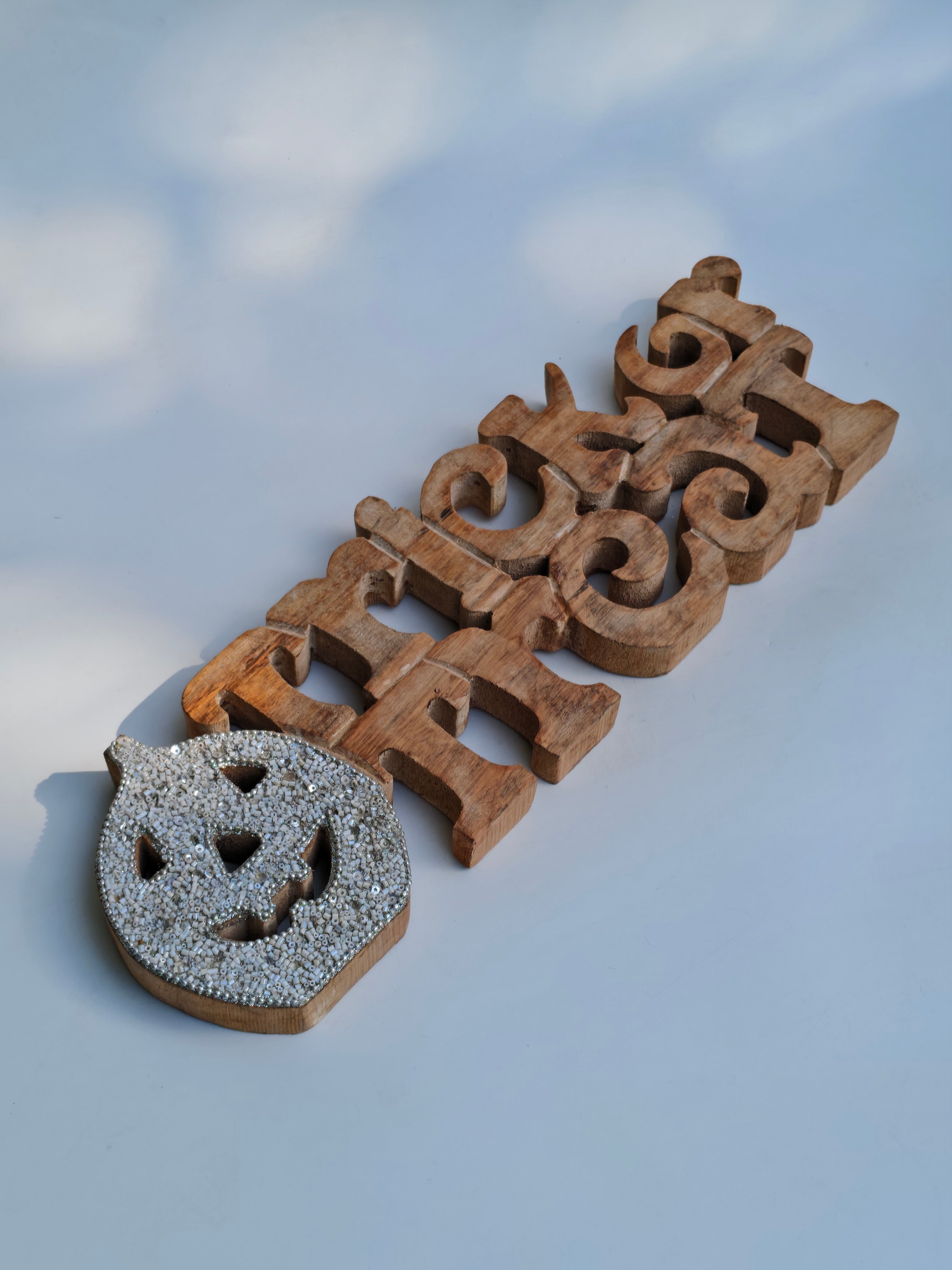Wooden "Trick or Treat" with Glitter Pumpkin