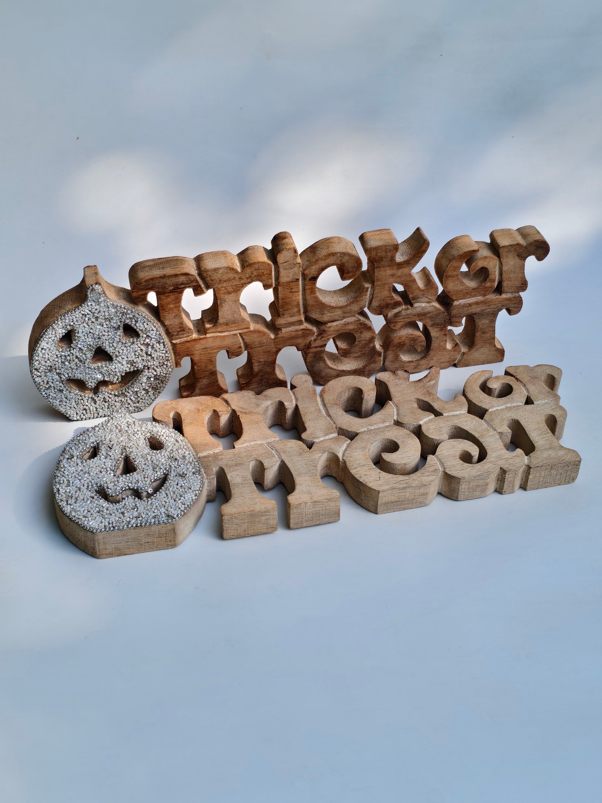 Wooden "Trick or Treat" with Glitter Pumpkin